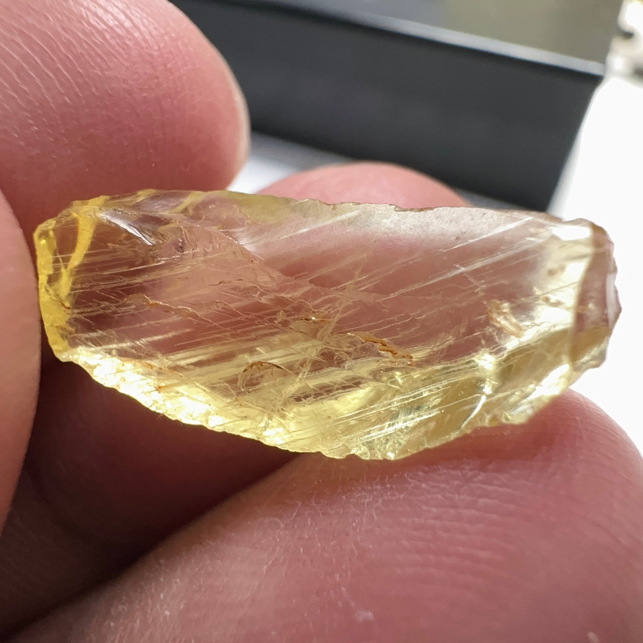 Danburite, 7.12ct, Tanzania, Untreated Unheated, heavily needled, dividing crack