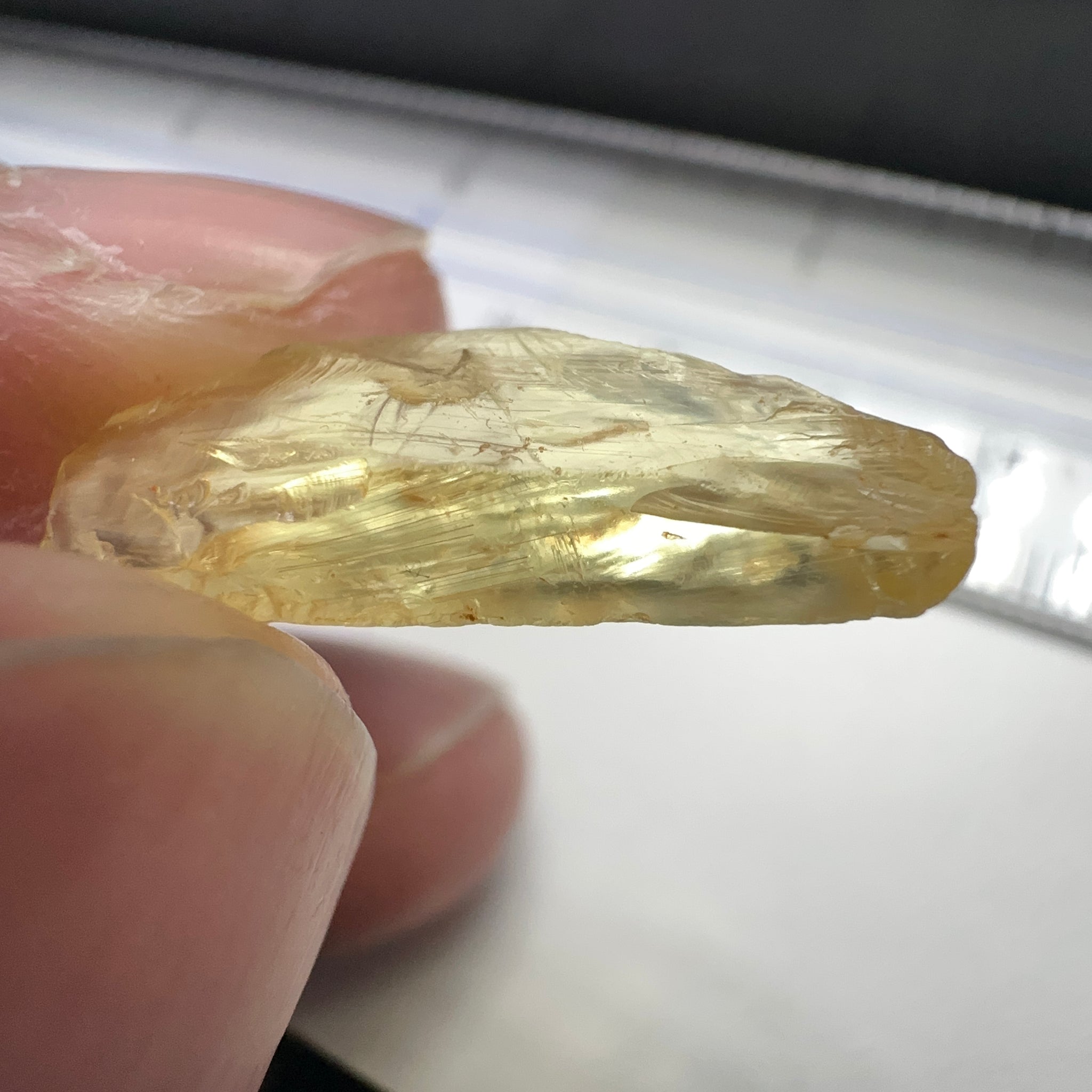 Danburite, 7.12ct, Tanzania, Untreated Unheated, heavily needled, dividing crack