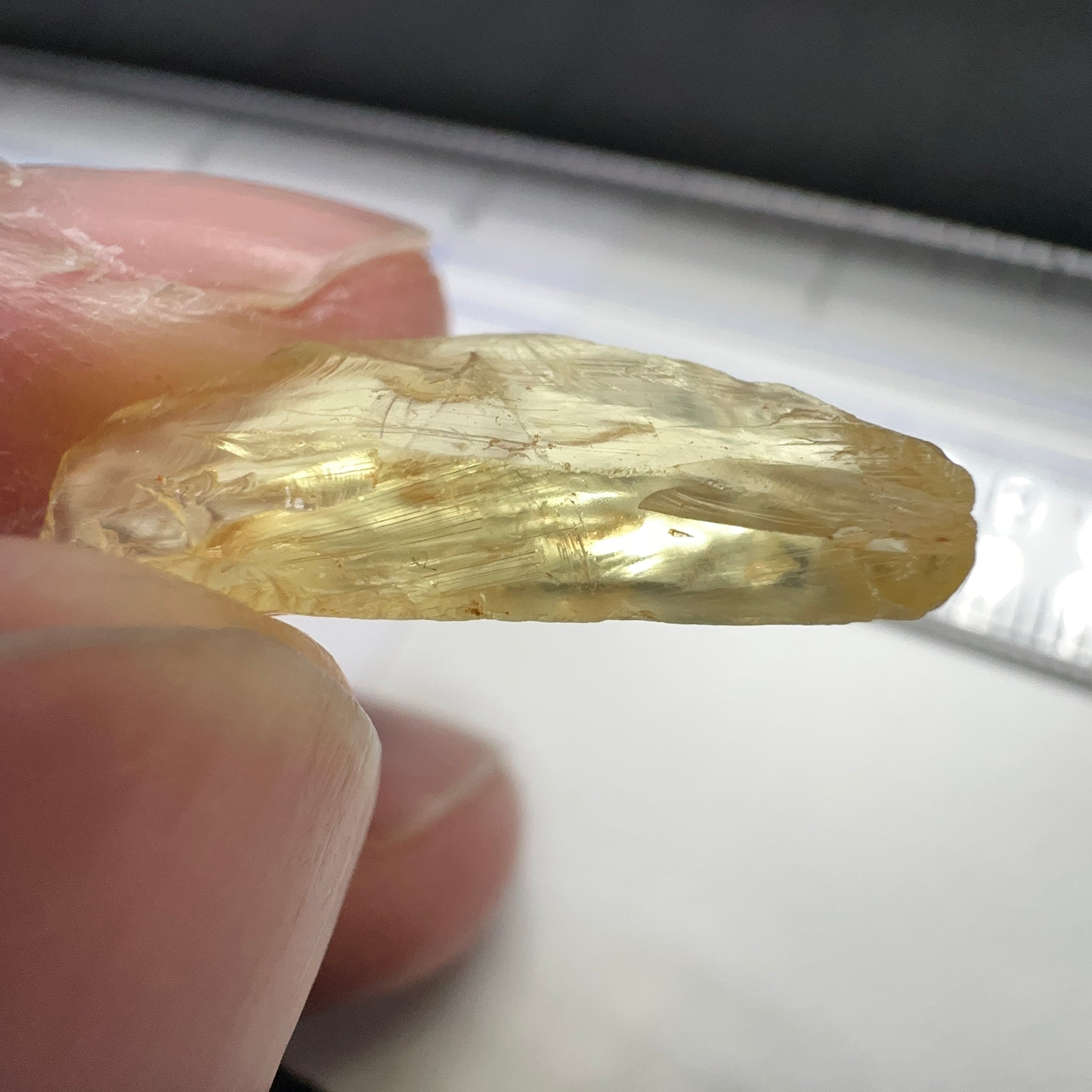 Danburite, 7.12ct, Tanzania, Untreated Unheated, heavily needled, dividing crack