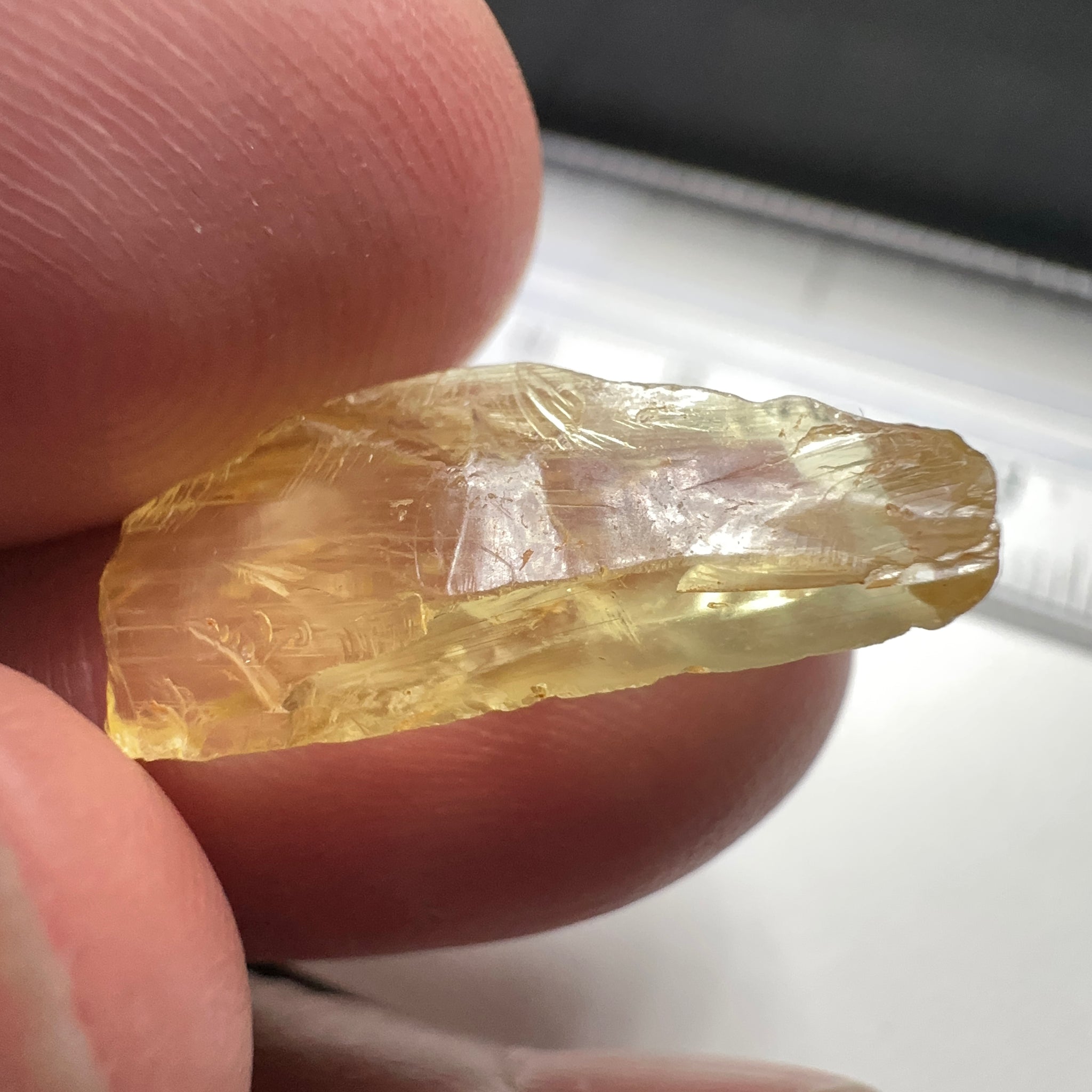 Danburite, 7.12ct, Tanzania, Untreated Unheated, heavily needled, dividing crack