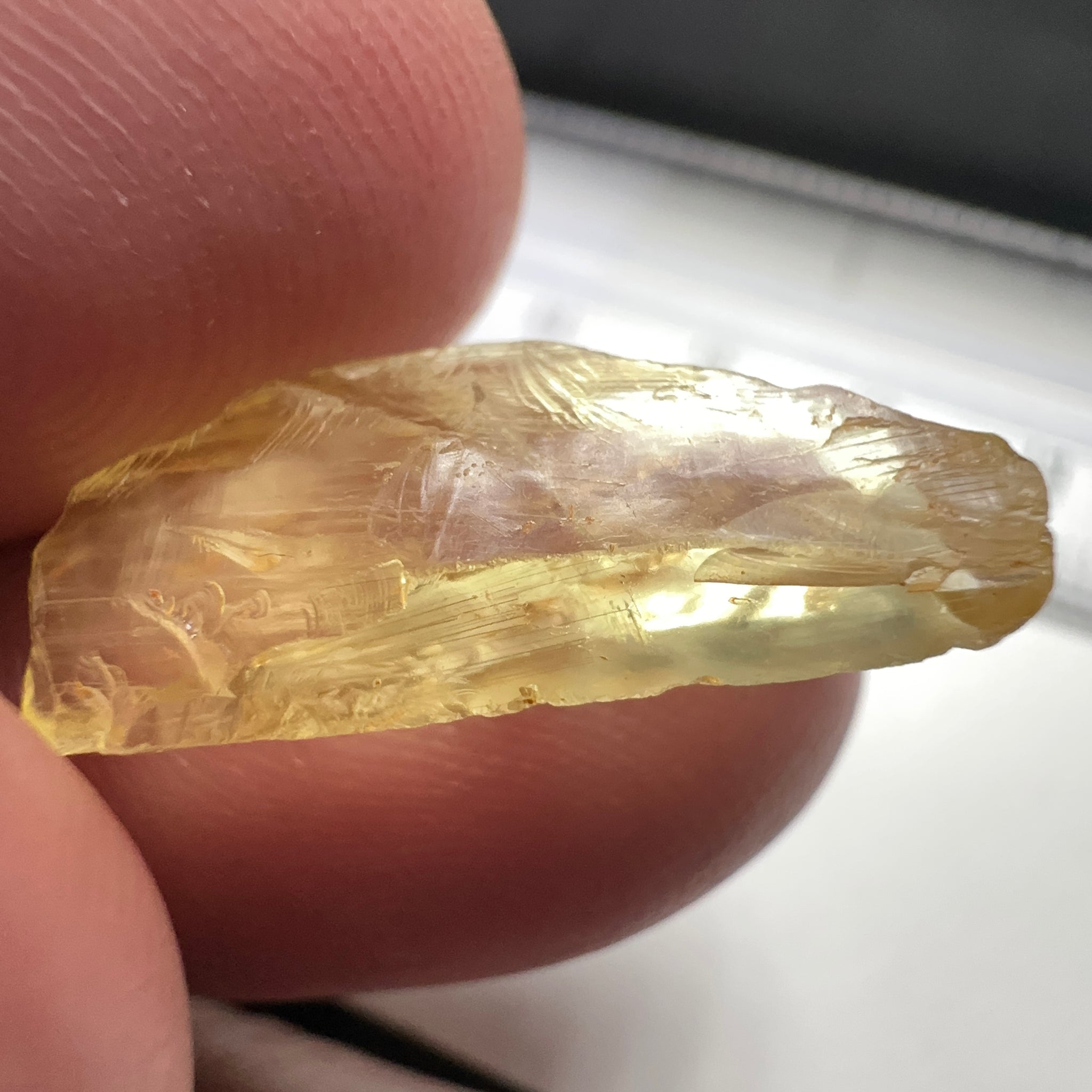 Danburite, 7.12ct, Tanzania, Untreated Unheated, heavily needled, dividing crack