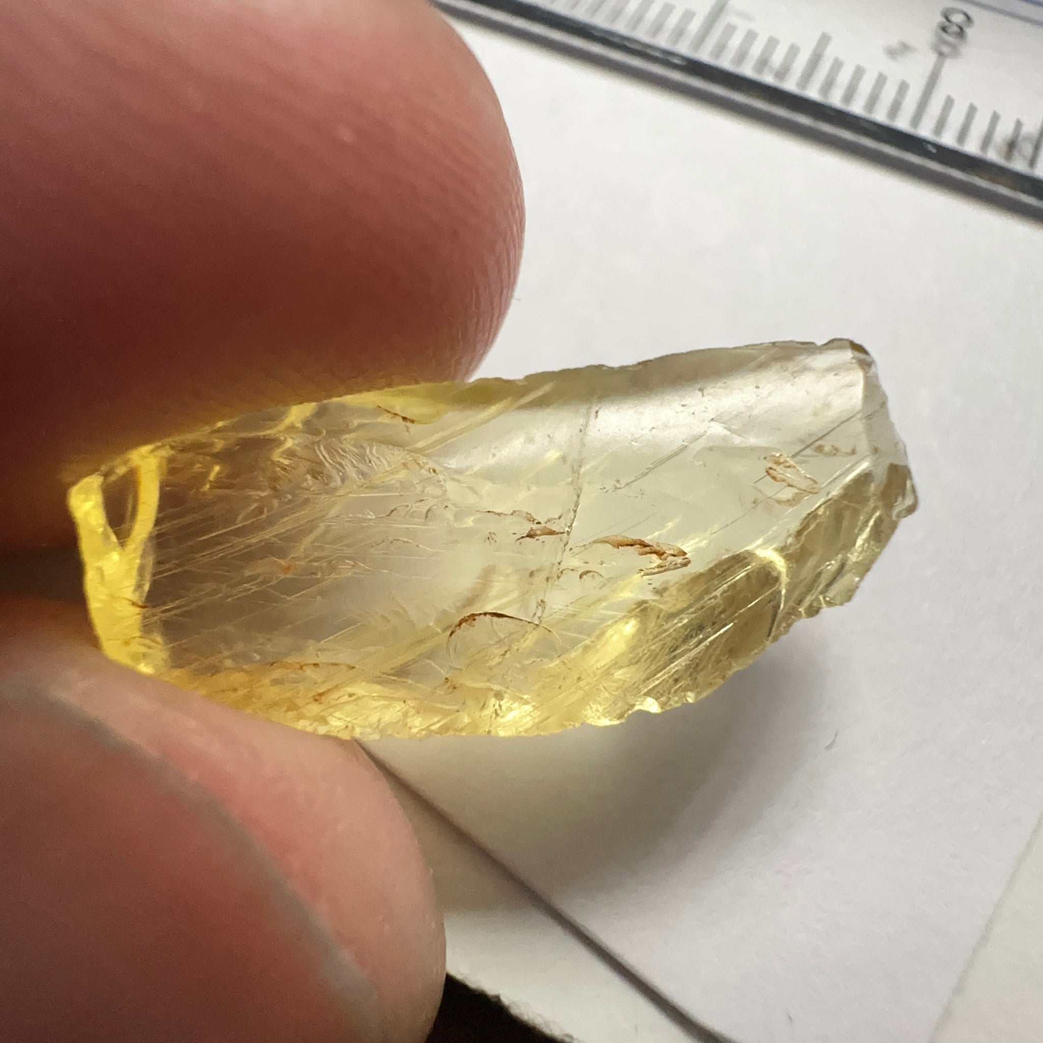 Danburite, 7.12ct, Tanzania, Untreated Unheated, heavily needled, dividing crack