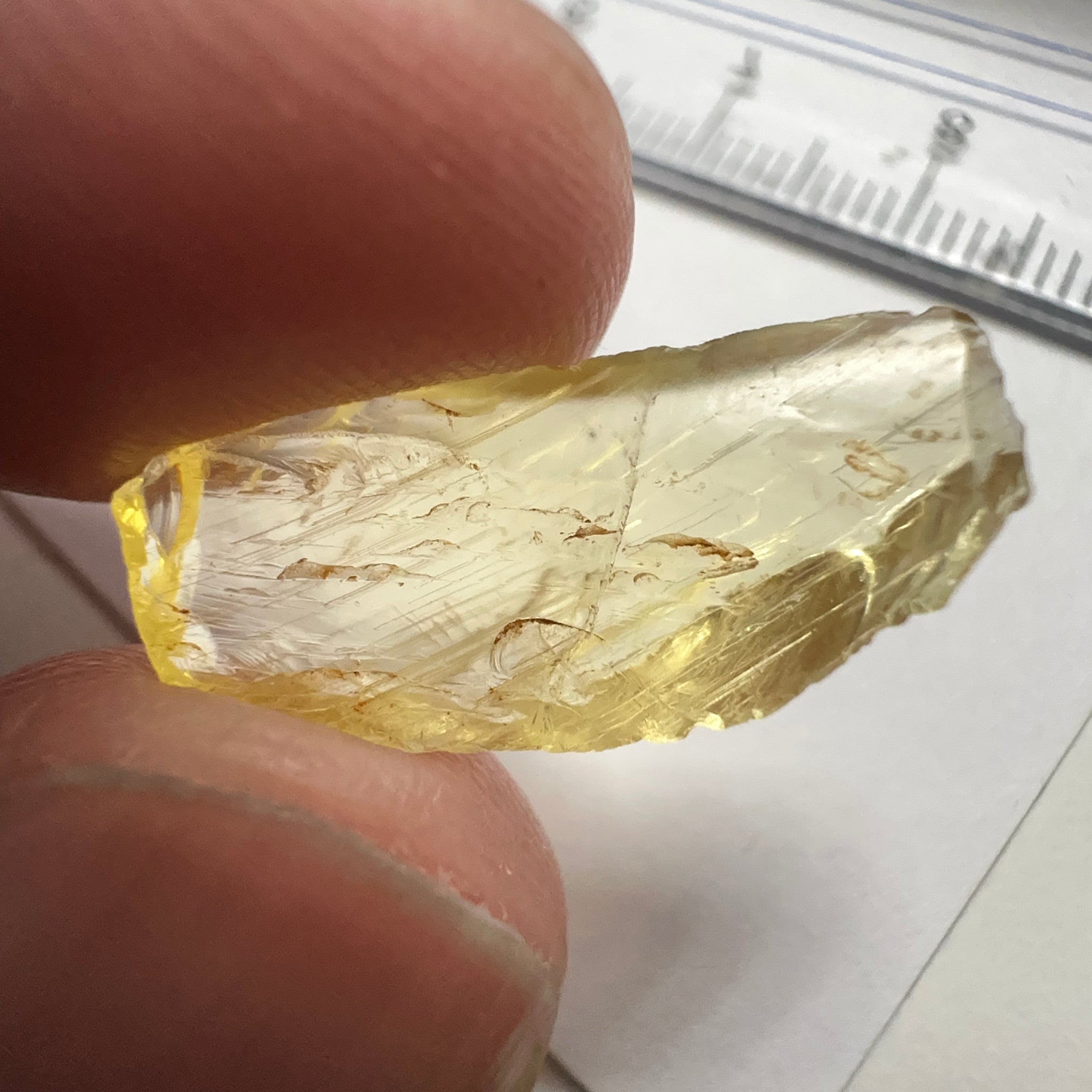 Danburite, 7.12ct, Tanzania, Untreated Unheated, heavily needled, dividing crack