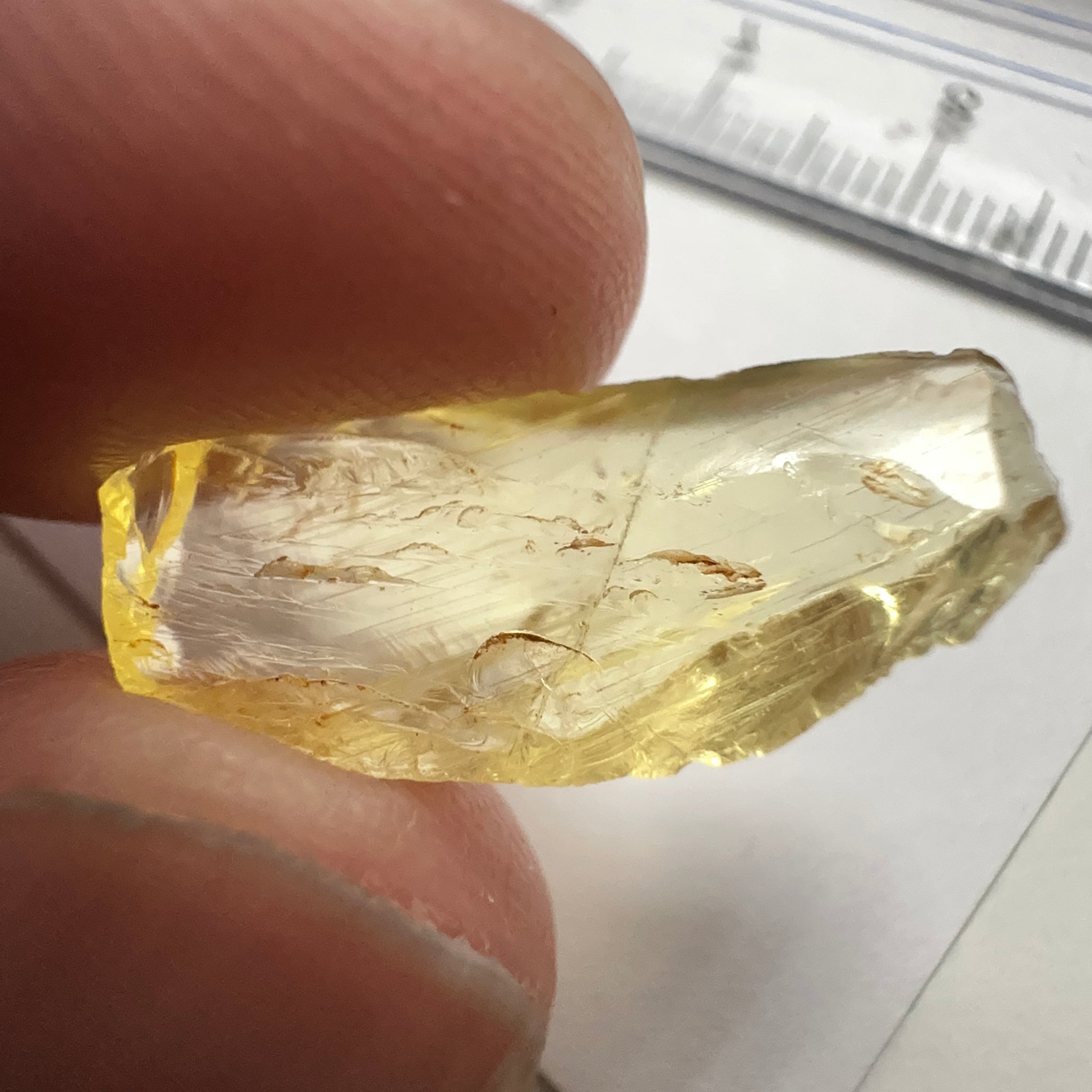 Danburite, 7.12ct, Tanzania, Untreated Unheated, heavily needled, dividing crack