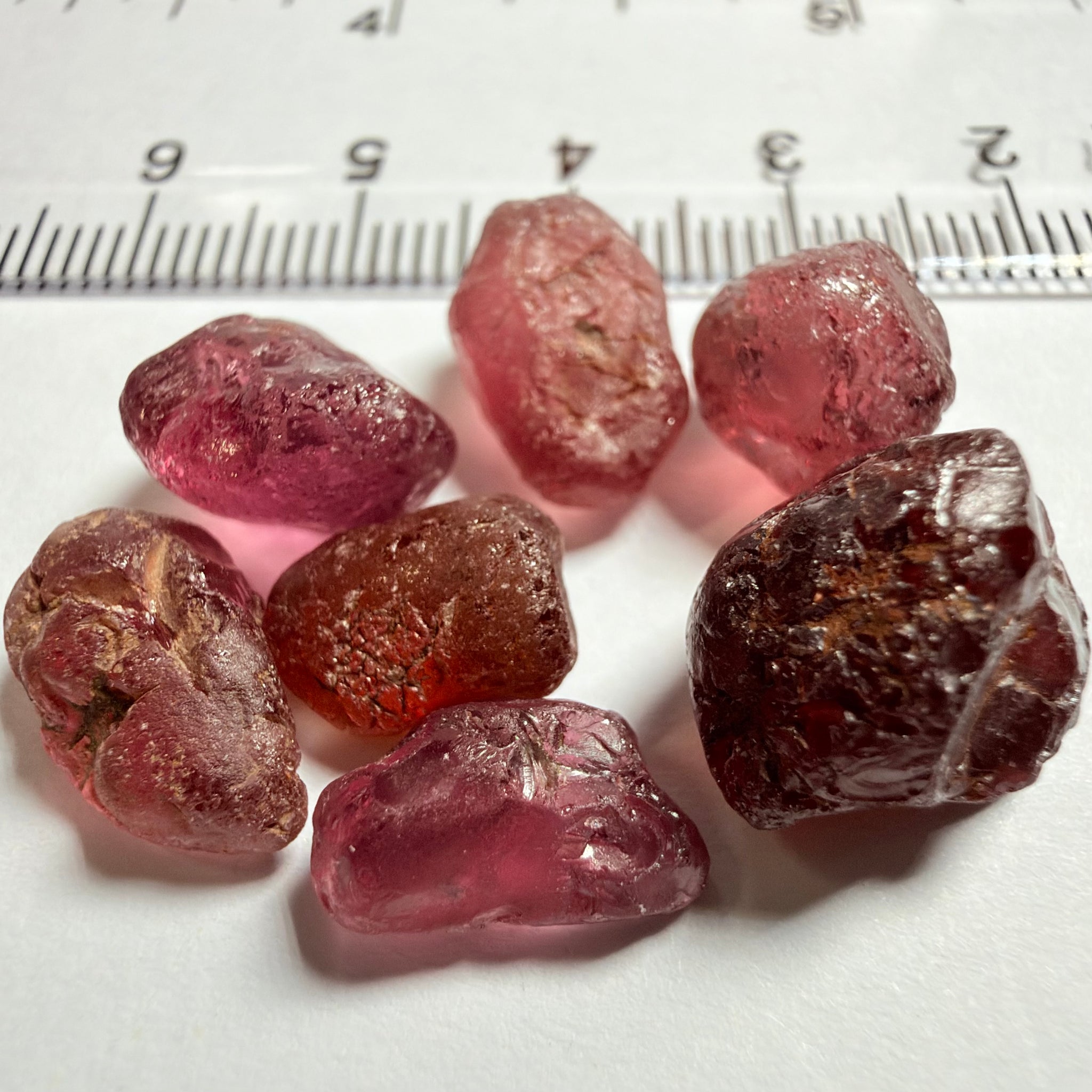 Tanzanian Garnet Lot, 51.40ct, Different locations in Tanzania, Untreated Unheated, slightly to moderately included stones, all Facetable, some are flat shapes, 4.08ct-14.39ct