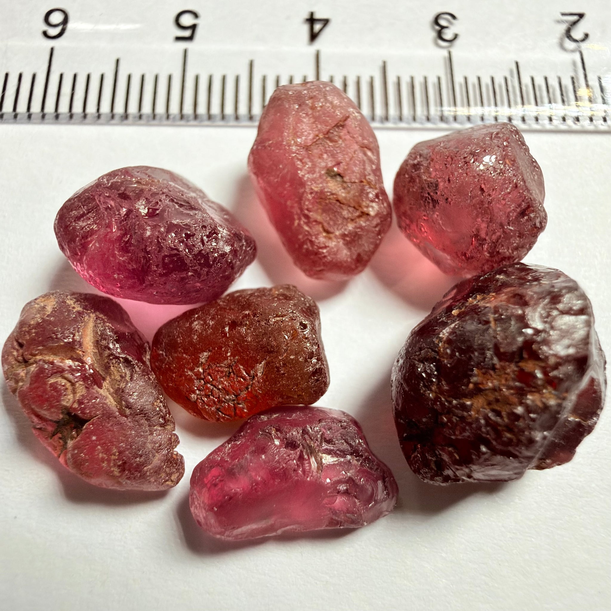 Tanzanian Garnet Lot, 51.40ct, Different locations in Tanzania, Untreated Unheated, slightly to moderately included stones, all Facetable, some are flat shapes, 4.08ct-14.39ct