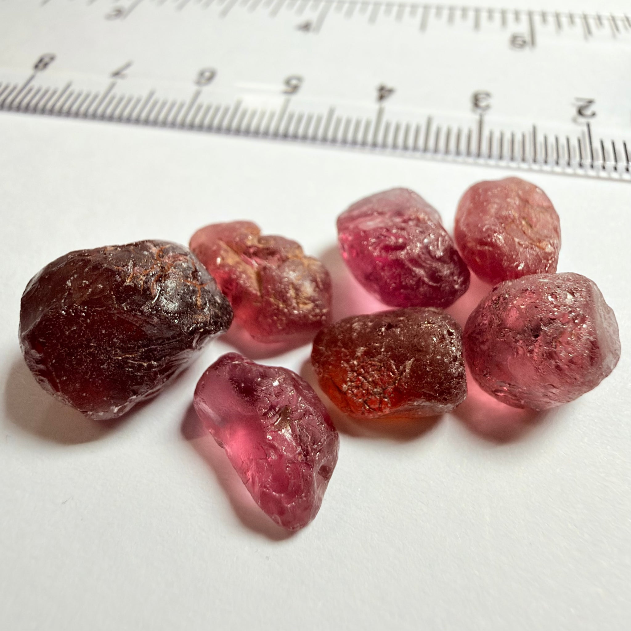 Tanzanian Garnet Lot, 51.40ct, Different locations in Tanzania, Untreated Unheated, slightly to moderately included stones, all Facetable, some are flat shapes, 4.08ct-14.39ct