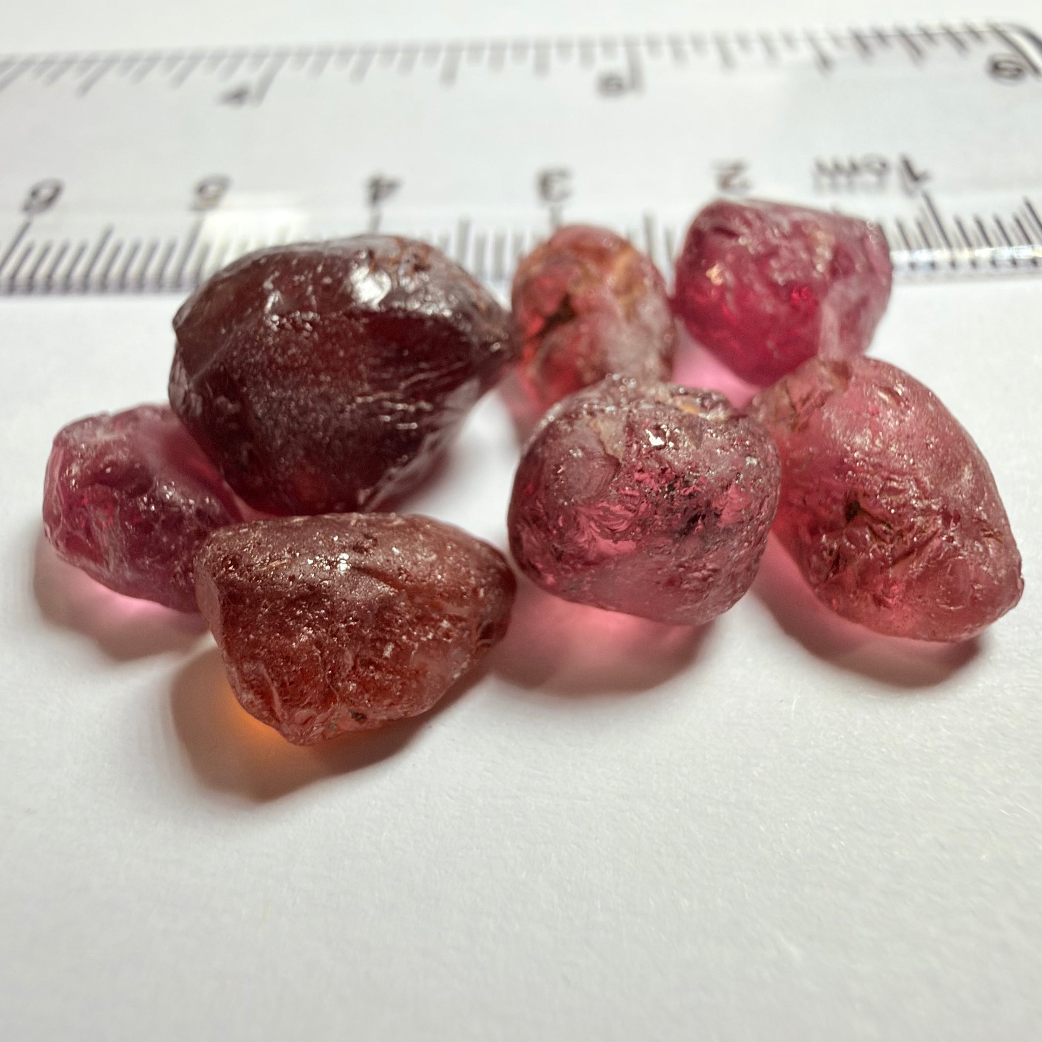 Tanzanian Garnet Lot, 51.40ct, Different locations in Tanzania, Untreated Unheated, slightly to moderately included stones, all Facetable, some are flat shapes, 4.08ct-14.39ct