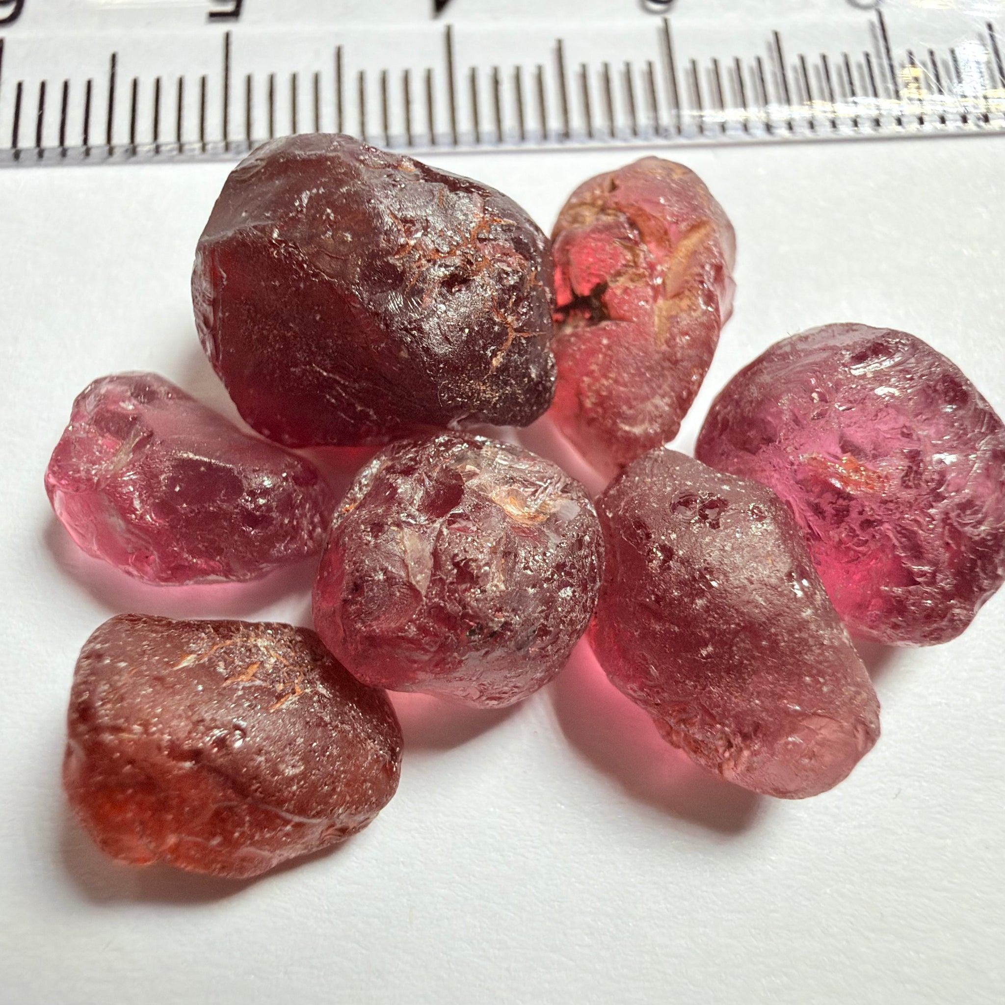 Tanzanian Garnet Lot, 51.40ct, Different locations in Tanzania, Untreated Unheated, slightly to moderately included stones, all Facetable, some are flat shapes, 4.08ct-14.39ct