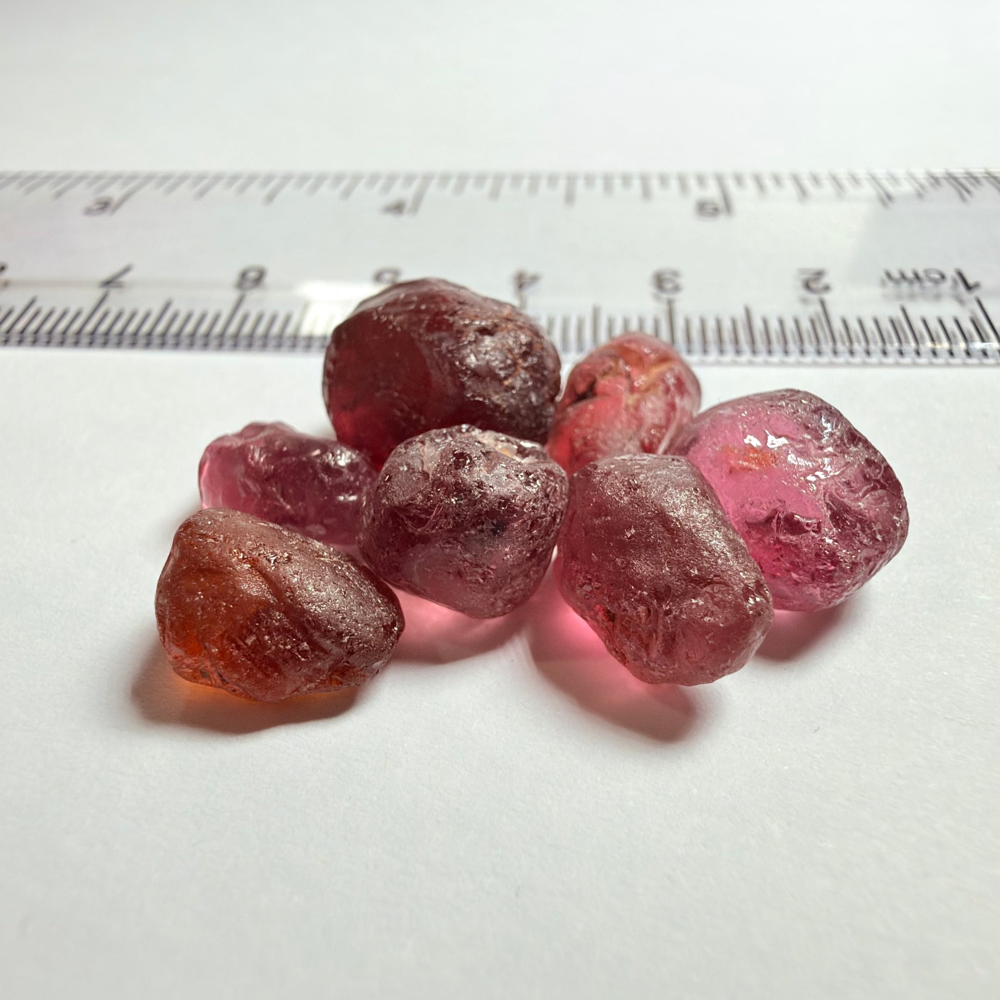Tanzanian Garnet Lot, 51.40ct, Different locations in Tanzania, Untreated Unheated, slightly to moderately included stones, all Facetable, some are flat shapes, 4.08ct-14.39ct