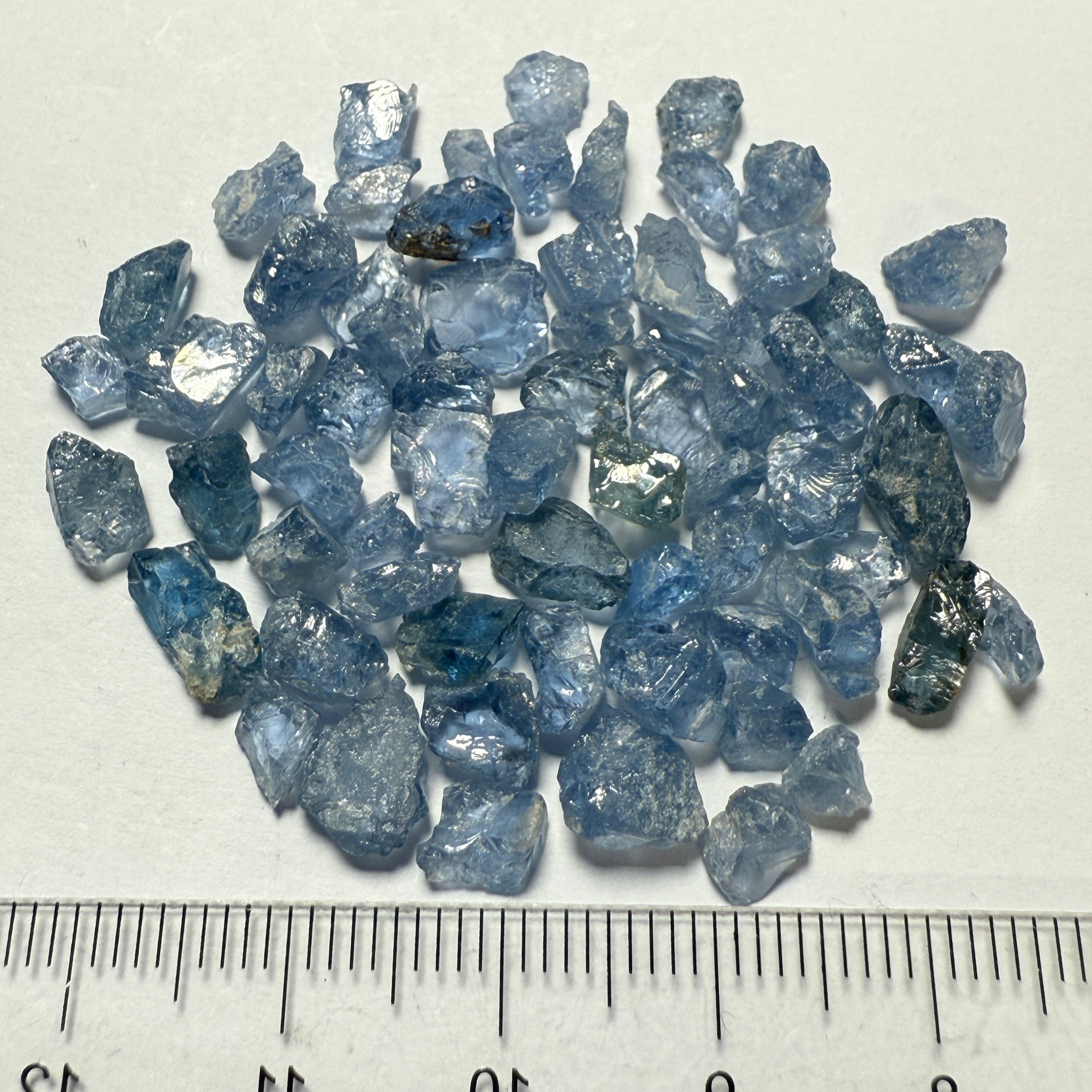 Cobalt Spinel Lot for side stone setting in jewellery as is, 53.87ct, Mahenge, Tanzania, Untreated Unheated, all have inclusions and some have flat shapes