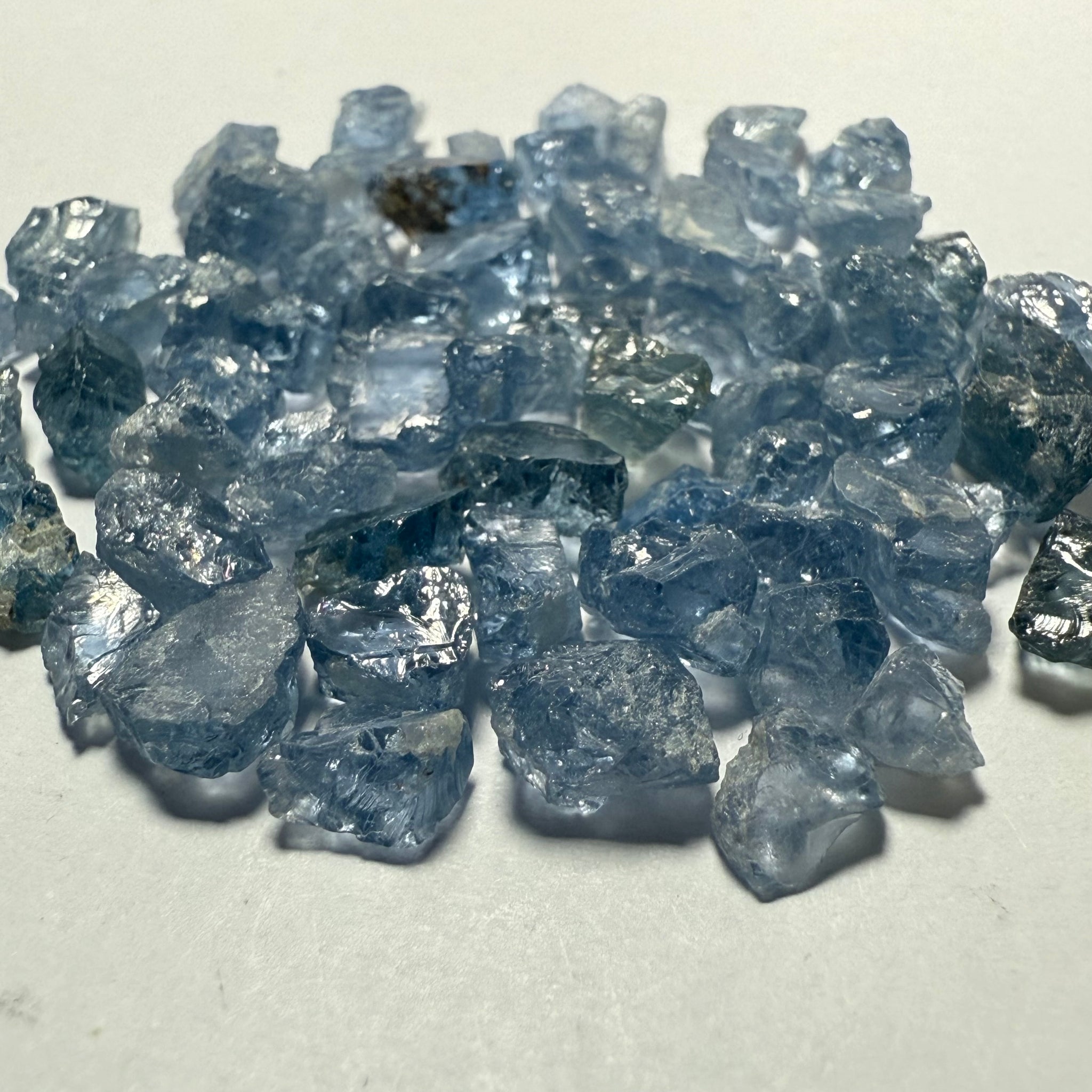 Cobalt Spinel Lot for side stone setting in jewellery as is, 53.87ct, Mahenge, Tanzania, Untreated Unheated, all have inclusions and some have flat shapes