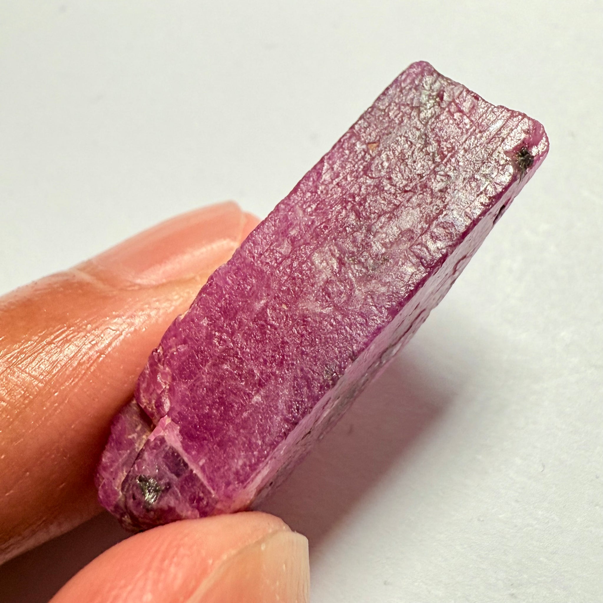 Ruby Crystal, Untreated Unheated, Tanzania, cleavage plane, formed like this, a dab of oil will remove the white dryness on the skin, Translucent, 37.85ct
