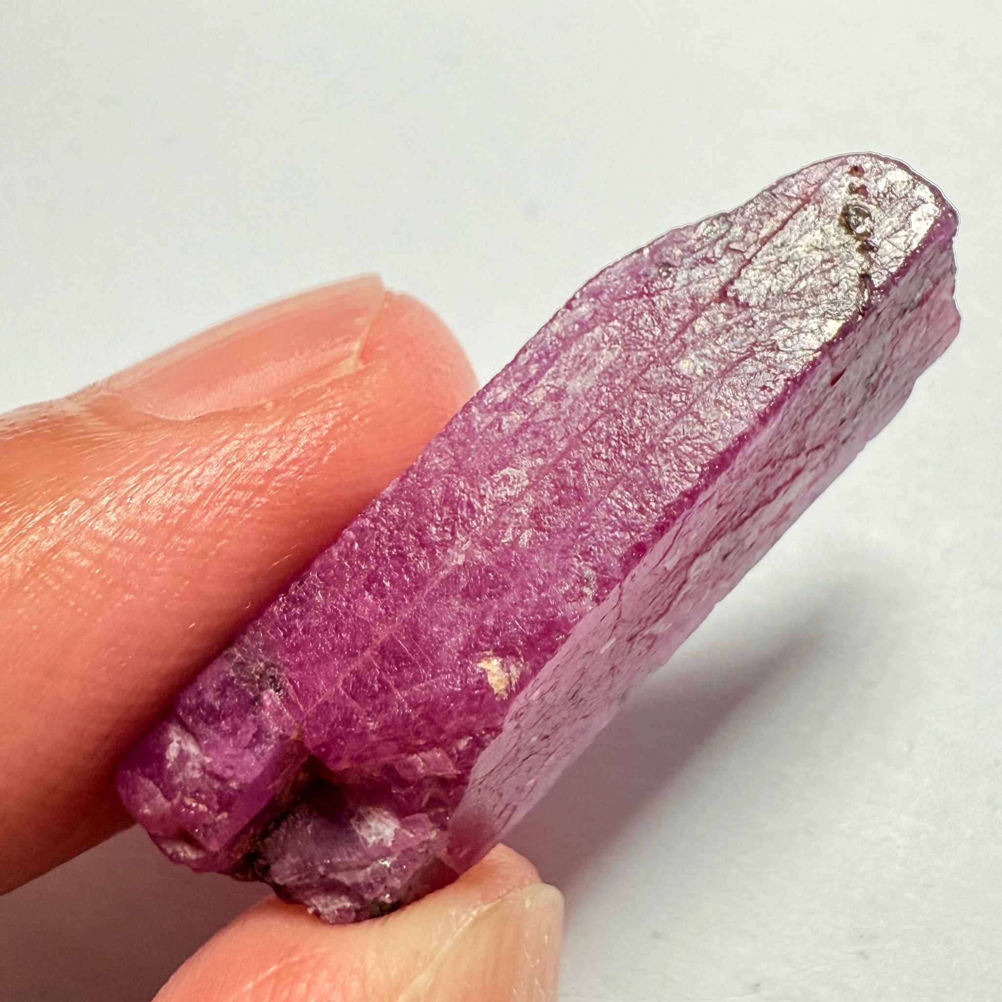 Ruby Crystal, Untreated Unheated, Tanzania, cleavage plane, formed like this, a dab of oil will remove the white dryness on the skin, Translucent, 37.85ct