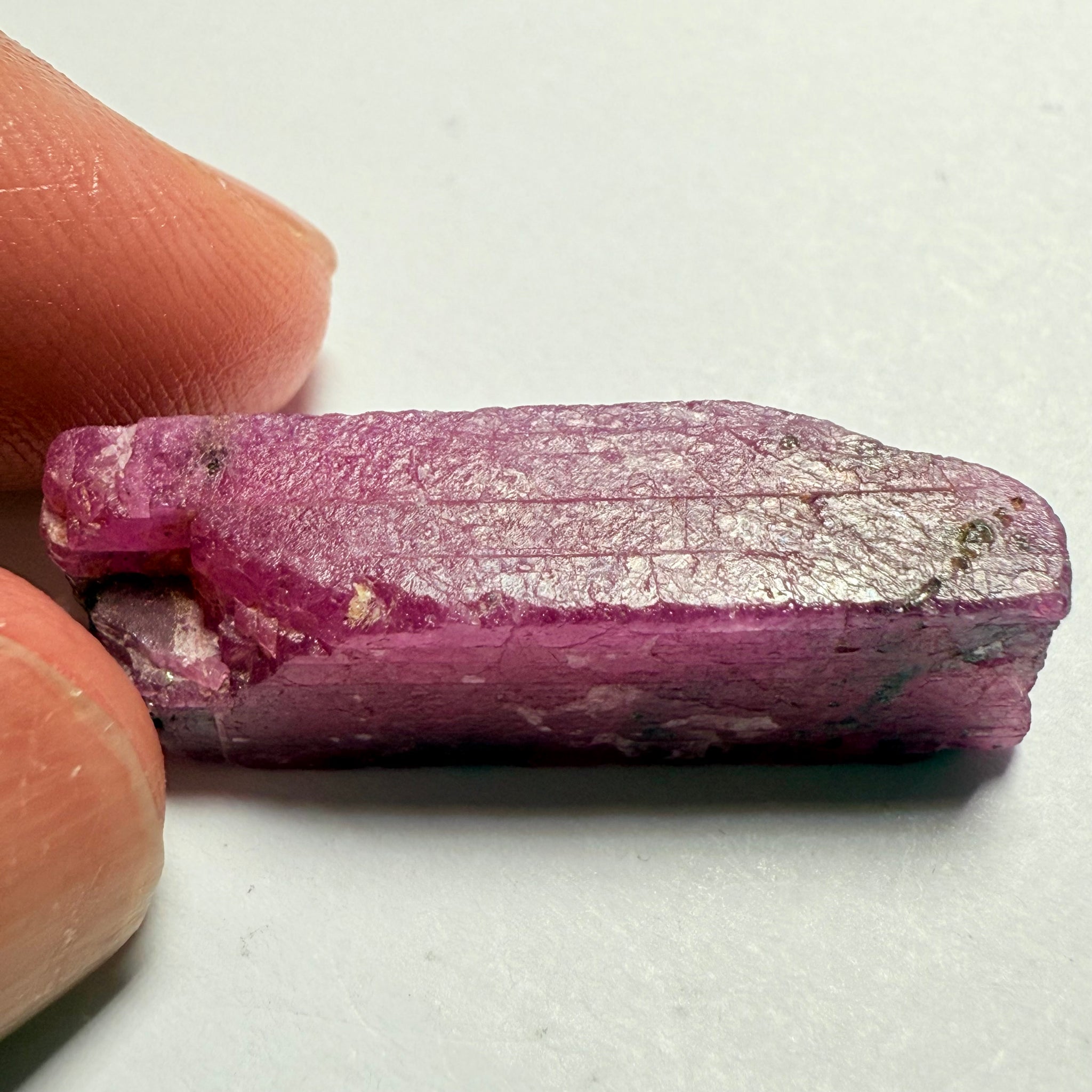 Ruby Crystal, Untreated Unheated, Tanzania, cleavage plane, formed like this, a dab of oil will remove the white dryness on the skin, Translucent, 37.85ct