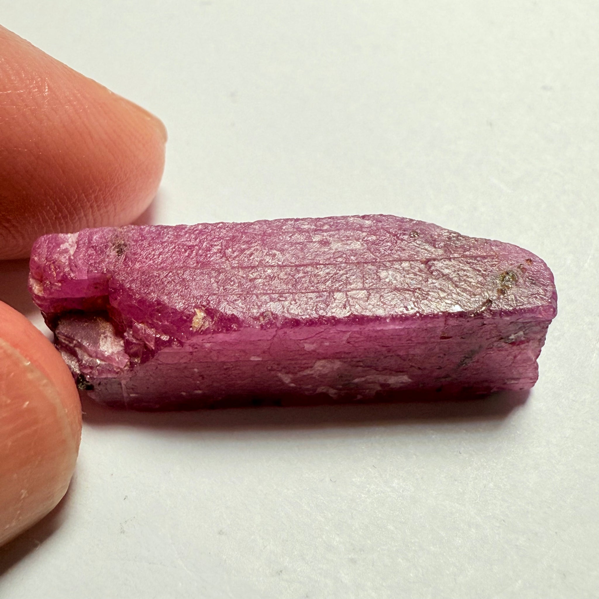 Ruby Crystal, Untreated Unheated, Tanzania, cleavage plane, formed like this, a dab of oil will remove the white dryness on the skin, Translucent, 37.85ct