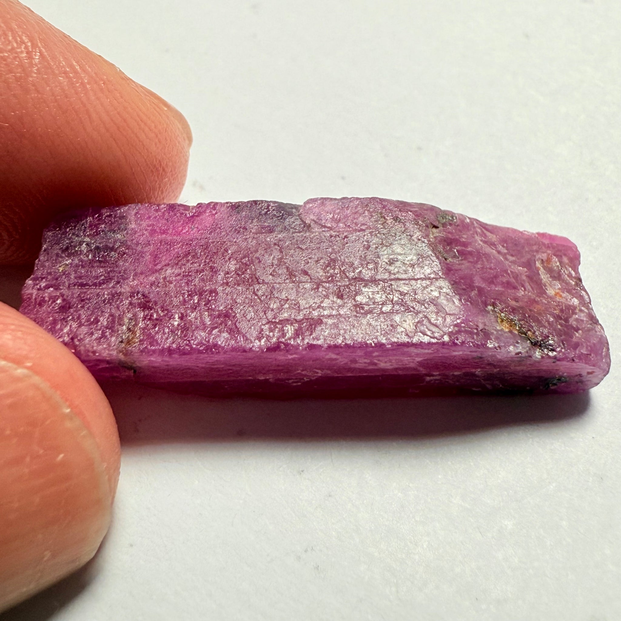 Ruby Crystal, Untreated Unheated, Tanzania, cleavage plane, formed like this, a dab of oil will remove the white dryness on the skin, Translucent, 37.85ct