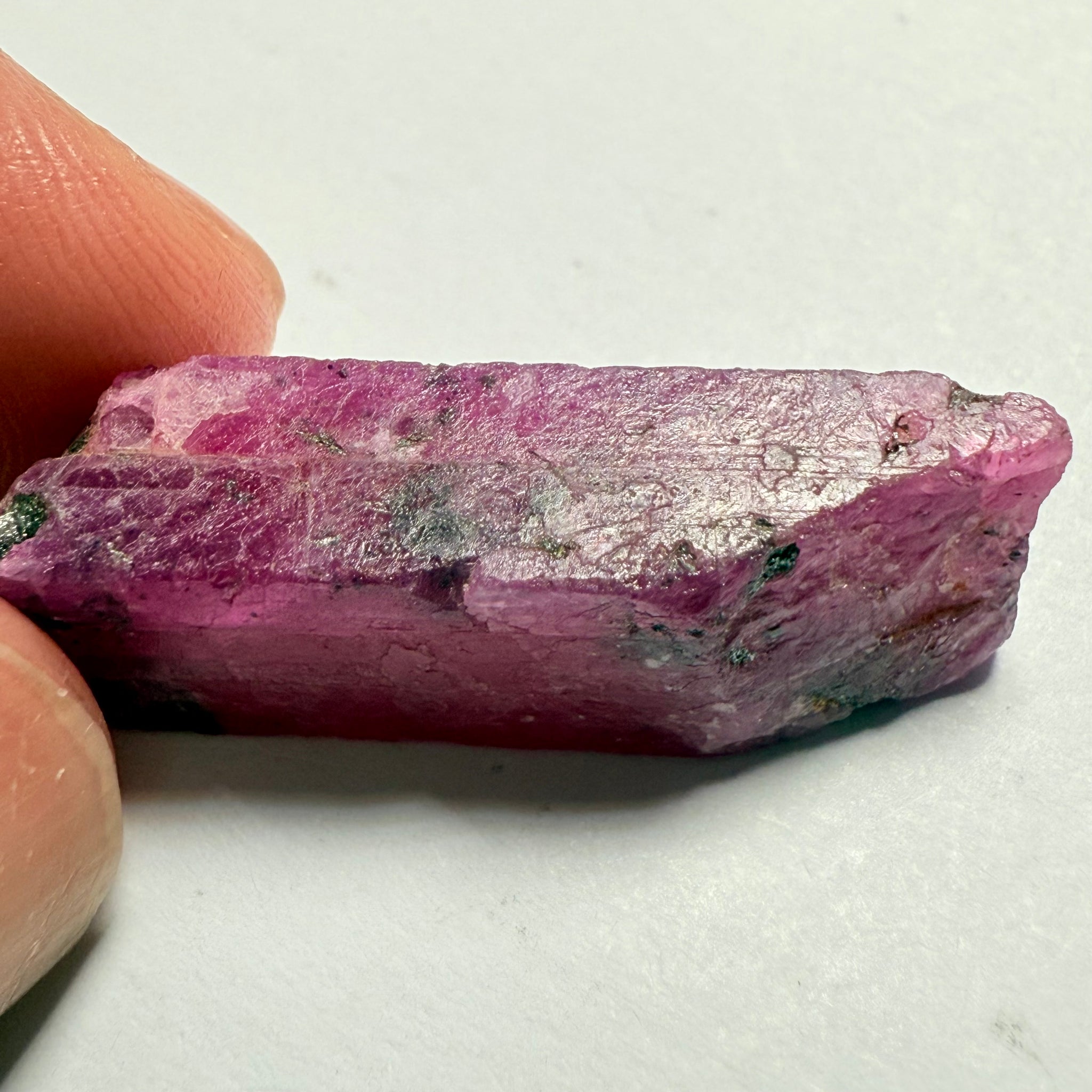 Ruby Crystal, Untreated Unheated, Tanzania, cleavage plane, formed like this, a dab of oil will remove the white dryness on the skin, Translucent, 37.85ct