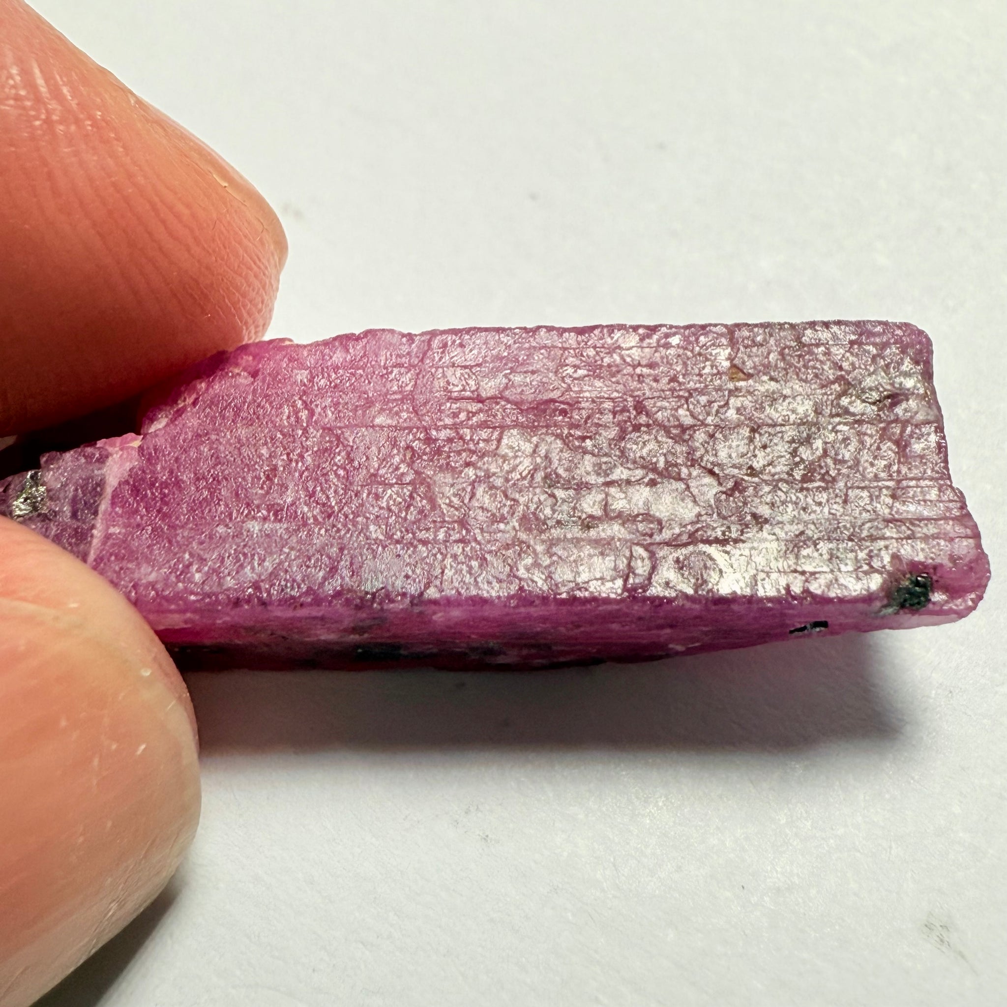 Ruby Crystal, Untreated Unheated, Tanzania, cleavage plane, formed like this, a dab of oil will remove the white dryness on the skin, Translucent, 37.85ct