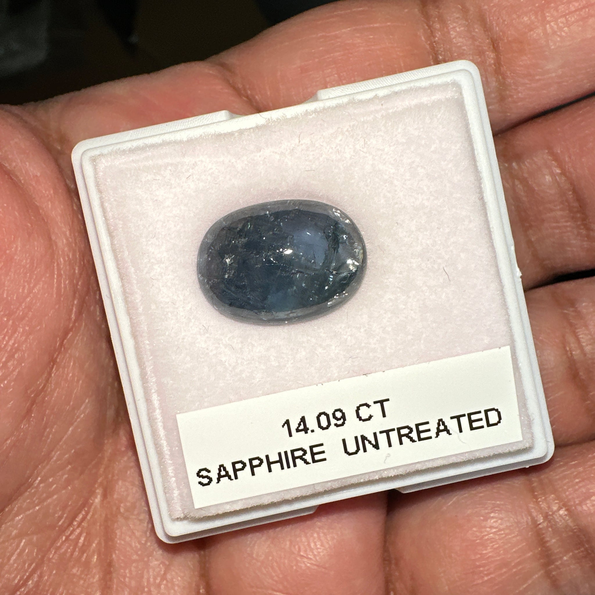 Sapphire Cabochon. 14.09ct, Umba, Tanzania. Untreated Unheated. 16.2x 11.7 x 6.7mm