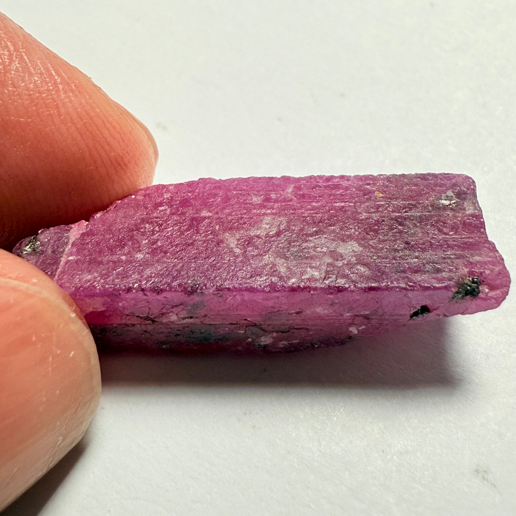 Ruby Crystal, Untreated Unheated, Tanzania, cleavage plane, formed like this, a dab of oil will remove the white dryness on the skin, Translucent, 37.85ct