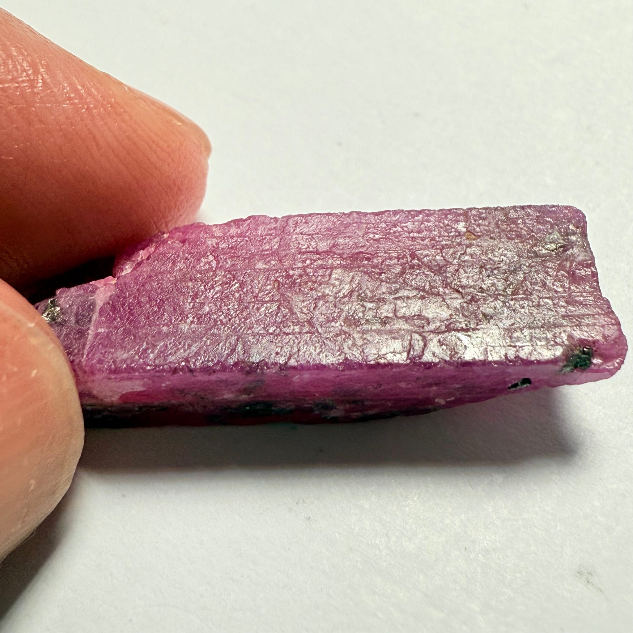 Ruby Crystal, Untreated Unheated, Tanzania, cleavage plane, formed like this, a dab of oil will remove the white dryness on the skin, Translucent, 37.85ct