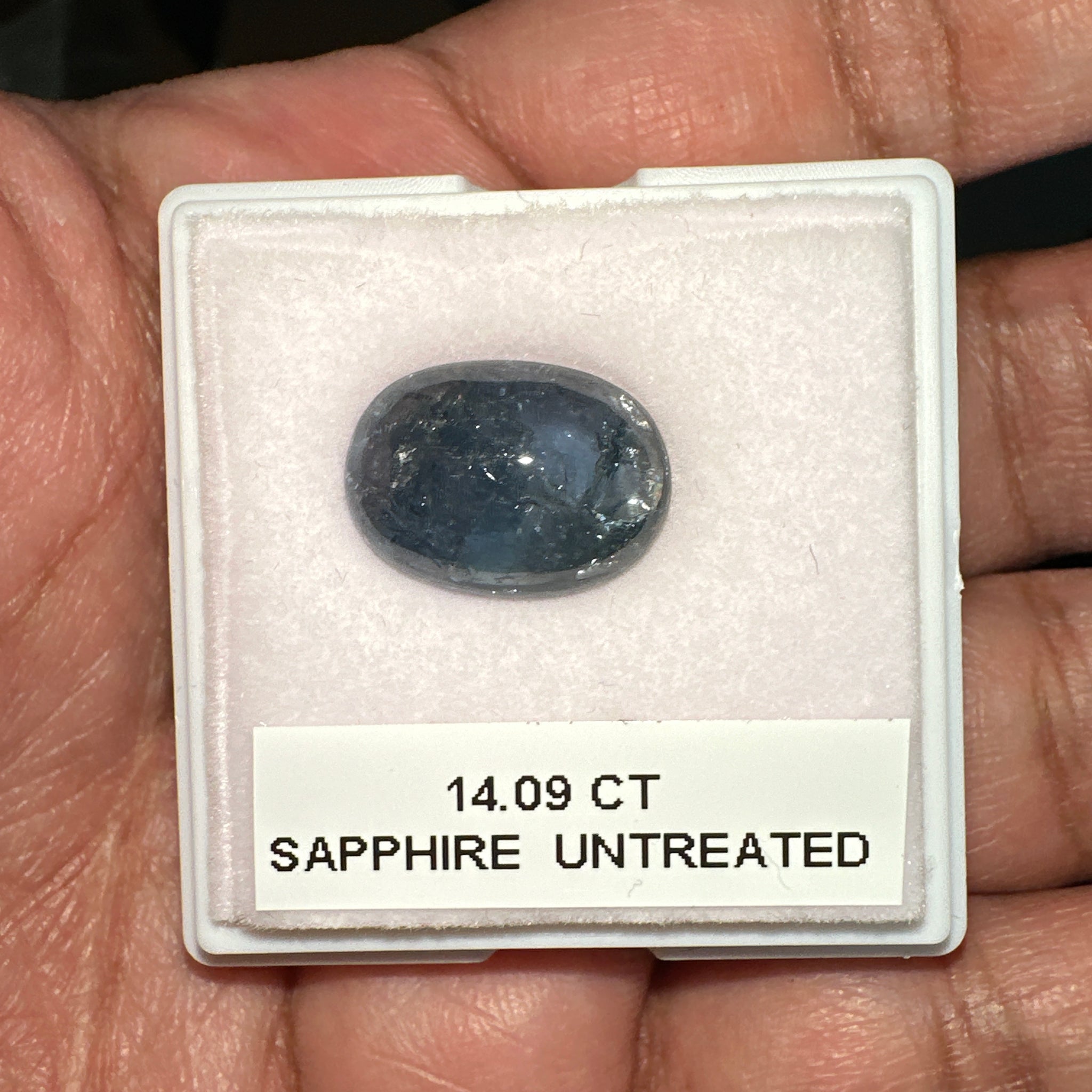 Sapphire Cabochon. 14.09ct, Umba, Tanzania. Untreated Unheated. 16.2x 11.7 x 6.7mm