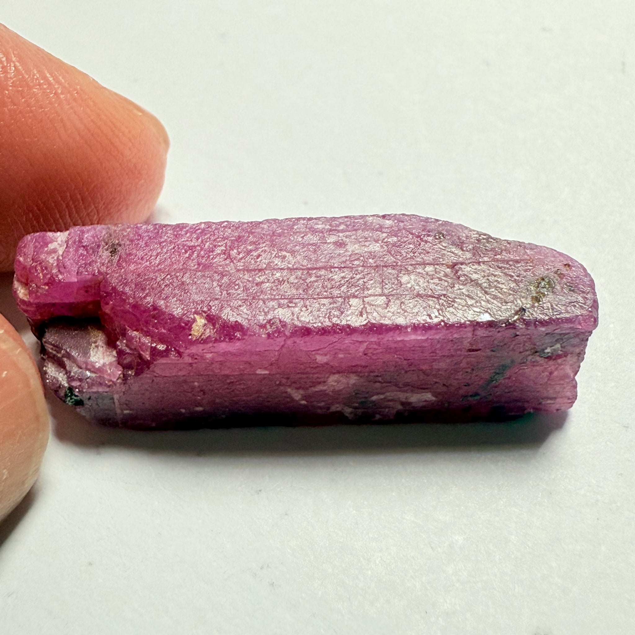 Ruby Crystal, Untreated Unheated, Tanzania, cleavage plane, formed like this, a dab of oil will remove the white dryness on the skin, Translucent, 37.85ct
