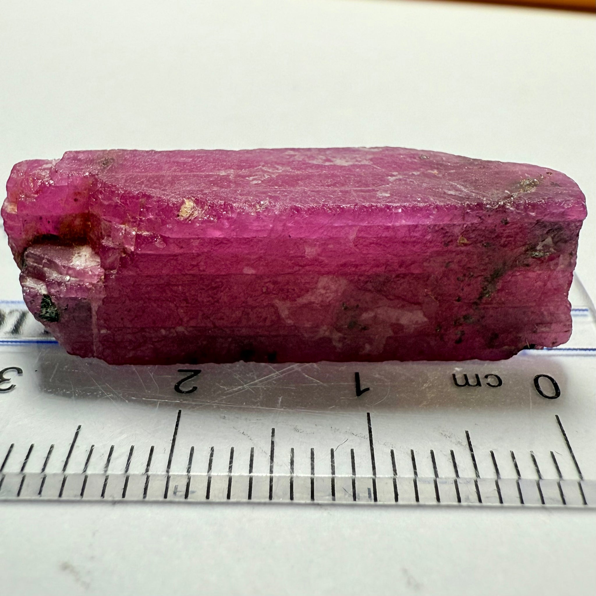 Ruby Crystal, Untreated Unheated, Tanzania, cleavage plane, formed like this, a dab of oil will remove the white dryness on the skin, Translucent, 37.85ct