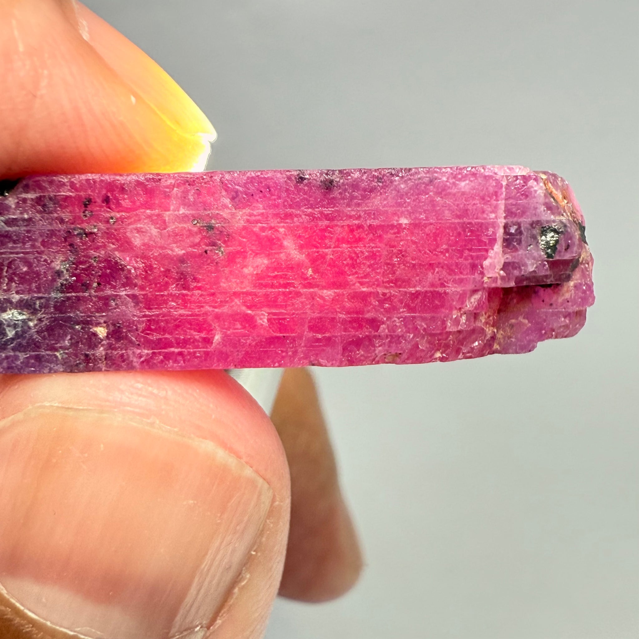 Ruby Crystal, Untreated Unheated, Tanzania, cleavage plane, formed like this, a dab of oil will remove the white dryness on the skin, Translucent, 37.85ct