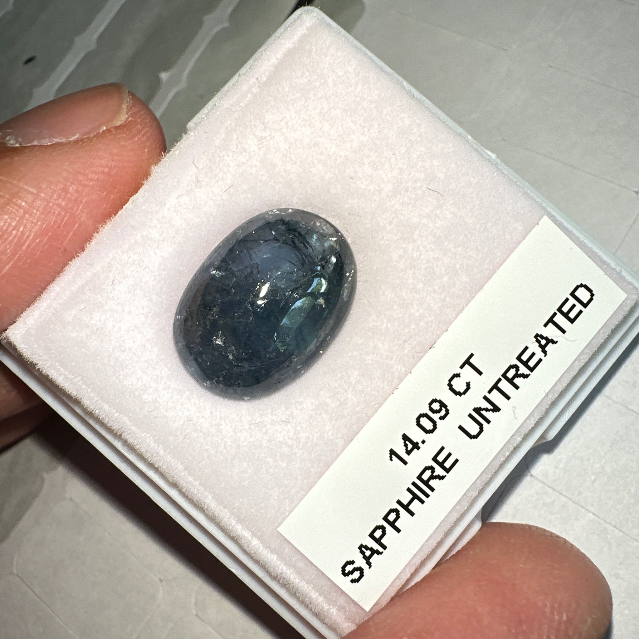 Sapphire Cabochon. 14.09ct, Umba, Tanzania. Untreated Unheated. 16.2x 11.7 x 6.7mm