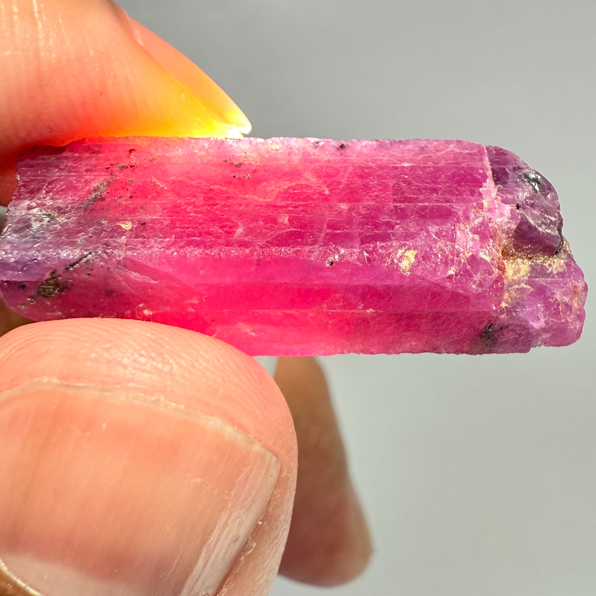 Ruby Crystal, Untreated Unheated, Tanzania, cleavage plane, formed like this, a dab of oil will remove the white dryness on the skin, Translucent, 37.85ct