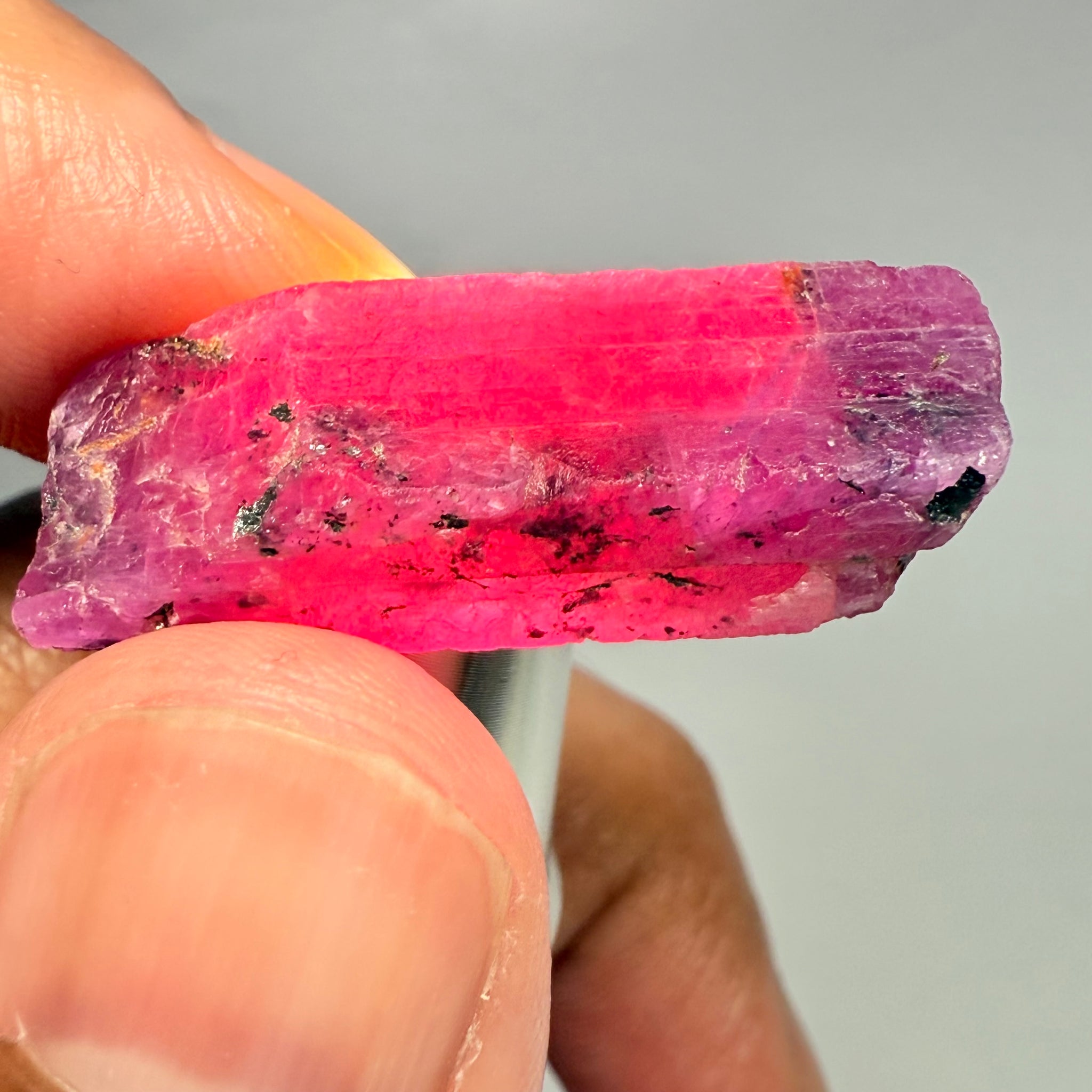 Ruby Crystal, Untreated Unheated, Tanzania, cleavage plane, formed like this, a dab of oil will remove the white dryness on the skin, Translucent, 37.85ct