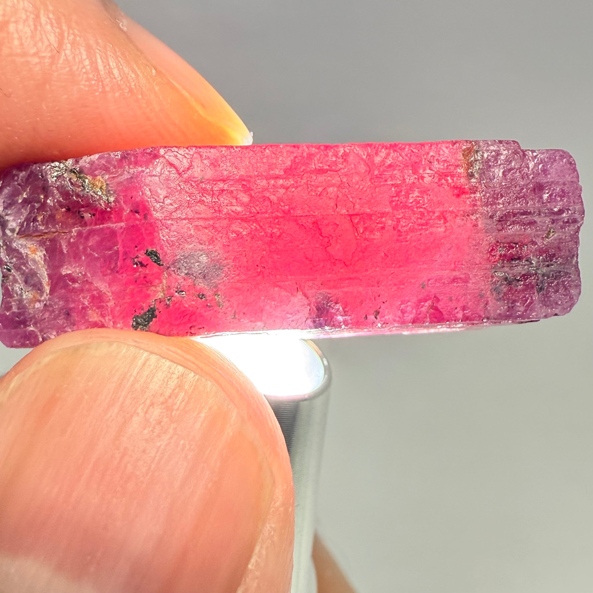 Ruby Crystal, Untreated Unheated, Tanzania, cleavage plane, formed like this, a dab of oil will remove the white dryness on the skin, Translucent, 37.85ct