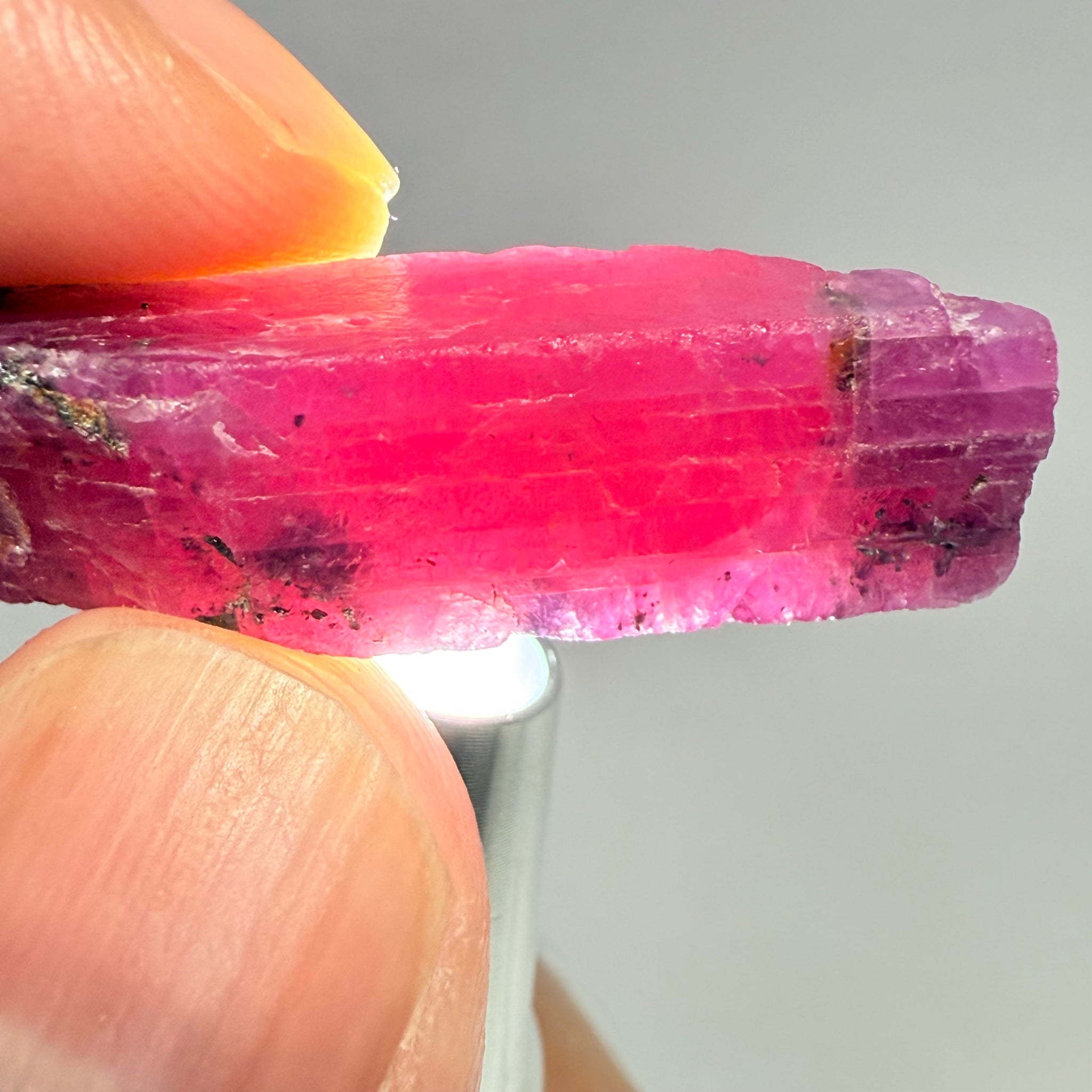 Ruby Crystal, Untreated Unheated, Tanzania, cleavage plane, formed like this, a dab of oil will remove the white dryness on the skin, Translucent, 37.85ct