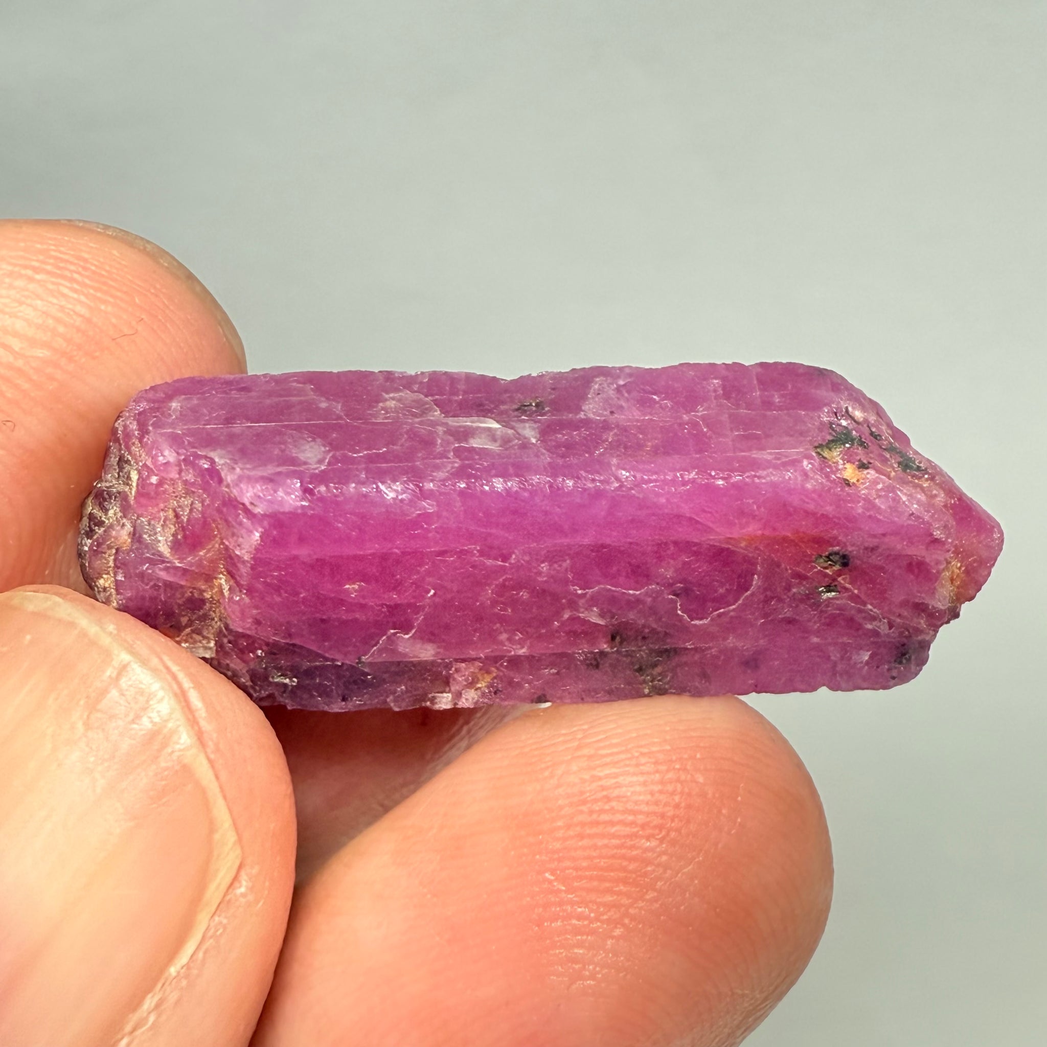 Ruby Crystal, Untreated Unheated, Tanzania, cleavage plane, formed like this, a dab of oil will remove the white dryness on the skin, Translucent, 41.97ct