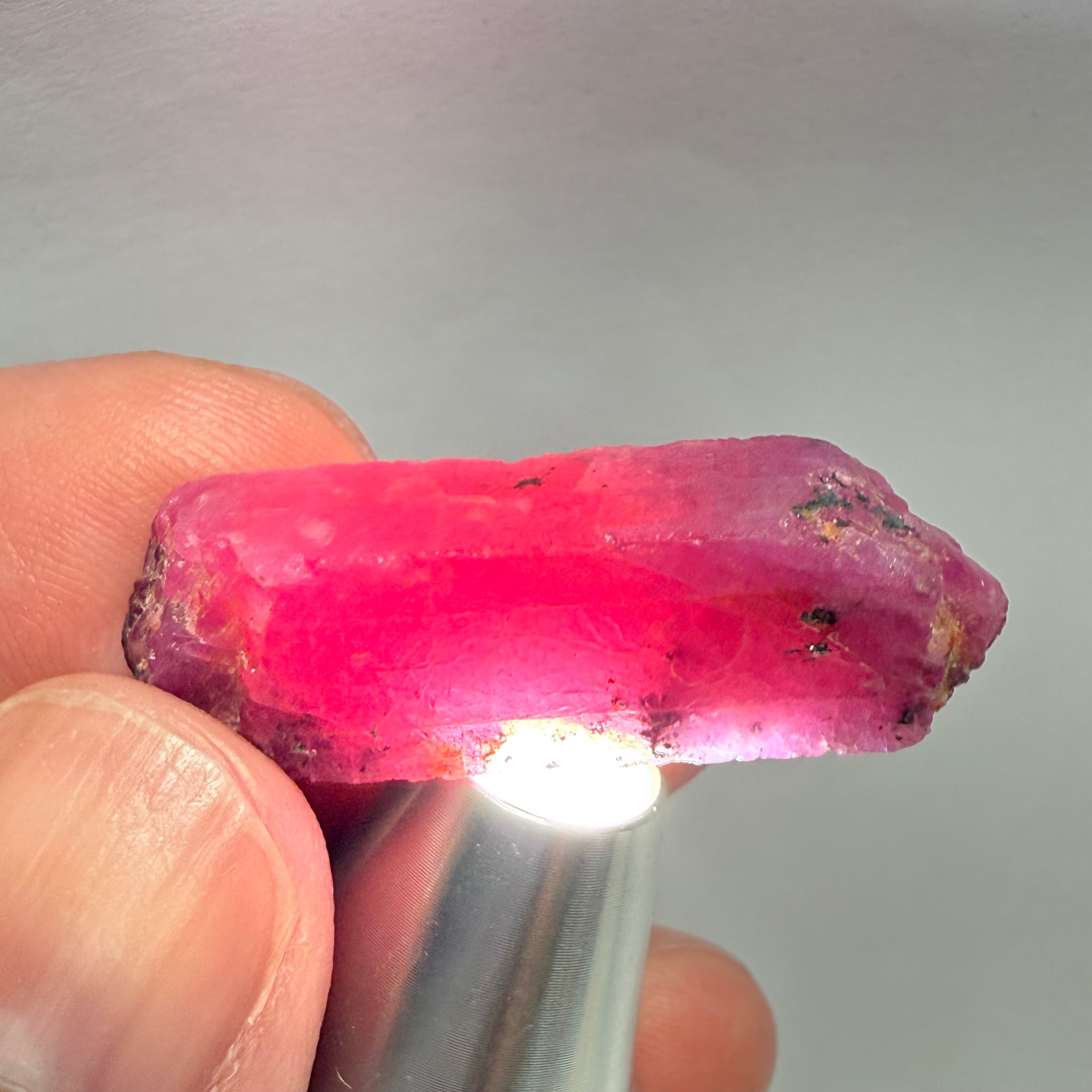 Ruby Crystal, Untreated Unheated, Tanzania, cleavage plane, formed like this, a dab of oil will remove the white dryness on the skin, Translucent, 41.97ct