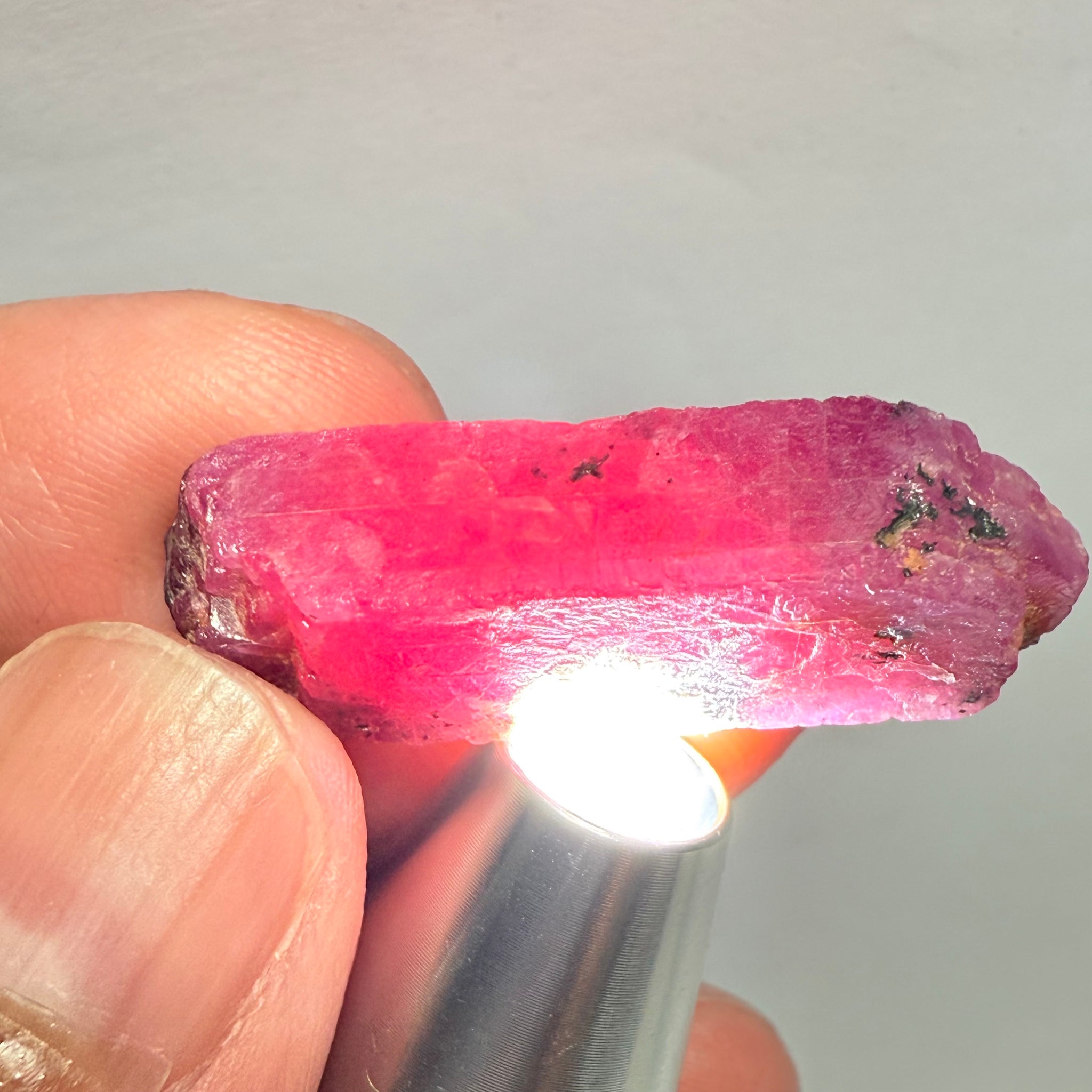 Ruby Crystal, Untreated Unheated, Tanzania, cleavage plane, formed like this, a dab of oil will remove the white dryness on the skin, Translucent, 41.97ct
