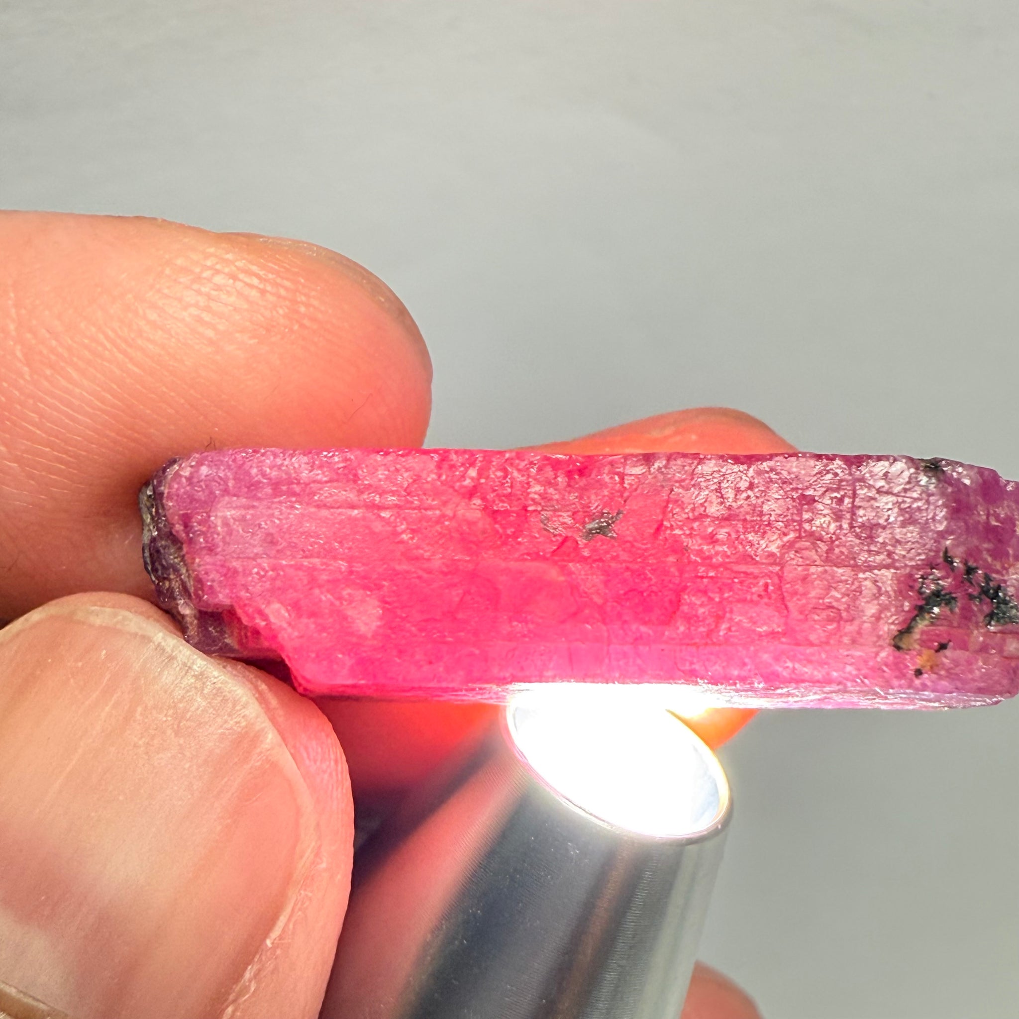 Ruby Crystal, Untreated Unheated, Tanzania, cleavage plane, formed like this, a dab of oil will remove the white dryness on the skin, Translucent, 41.97ct