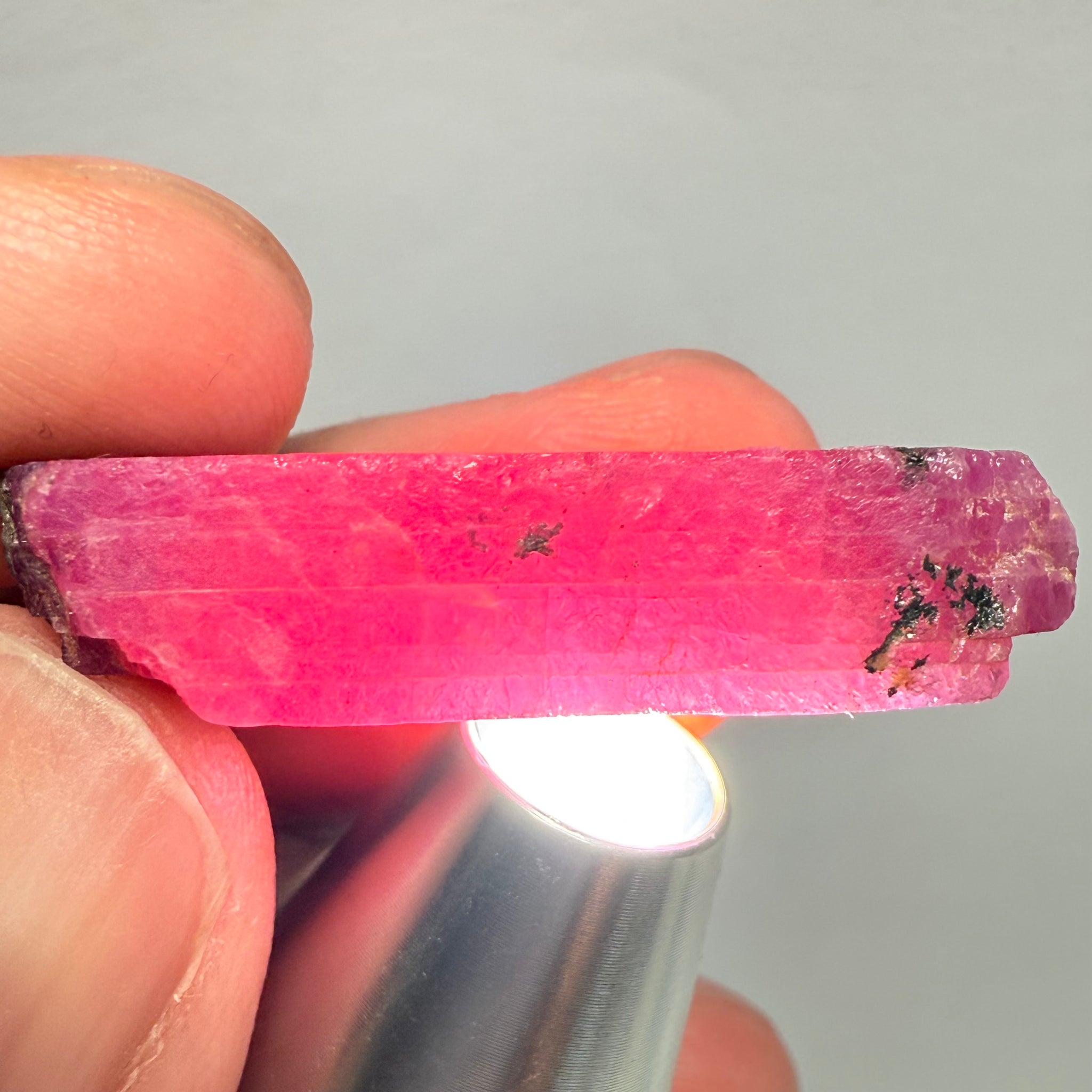 Ruby Crystal, Untreated Unheated, Tanzania, cleavage plane, formed like this, a dab of oil will remove the white dryness on the skin, Translucent, 41.97ct