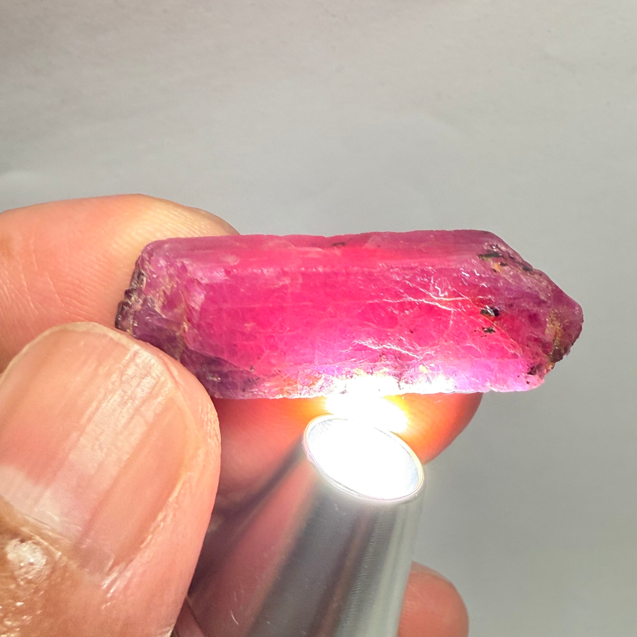 Ruby Crystal, Untreated Unheated, Tanzania, cleavage plane, formed like this, a dab of oil will remove the white dryness on the skin, Translucent, 41.97ct