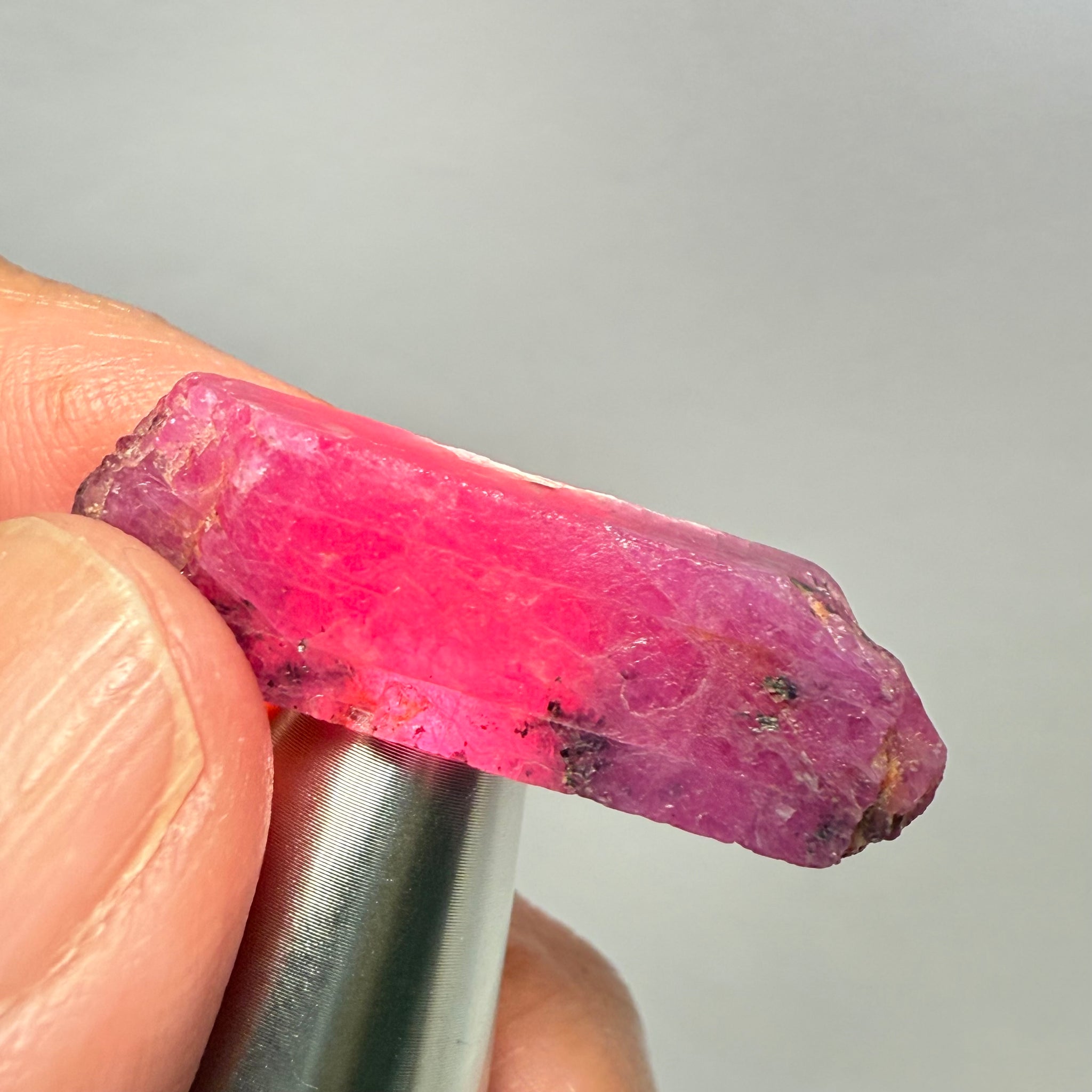 Ruby Crystal, Untreated Unheated, Tanzania, cleavage plane, formed like this, a dab of oil will remove the white dryness on the skin, Translucent, 41.97ct