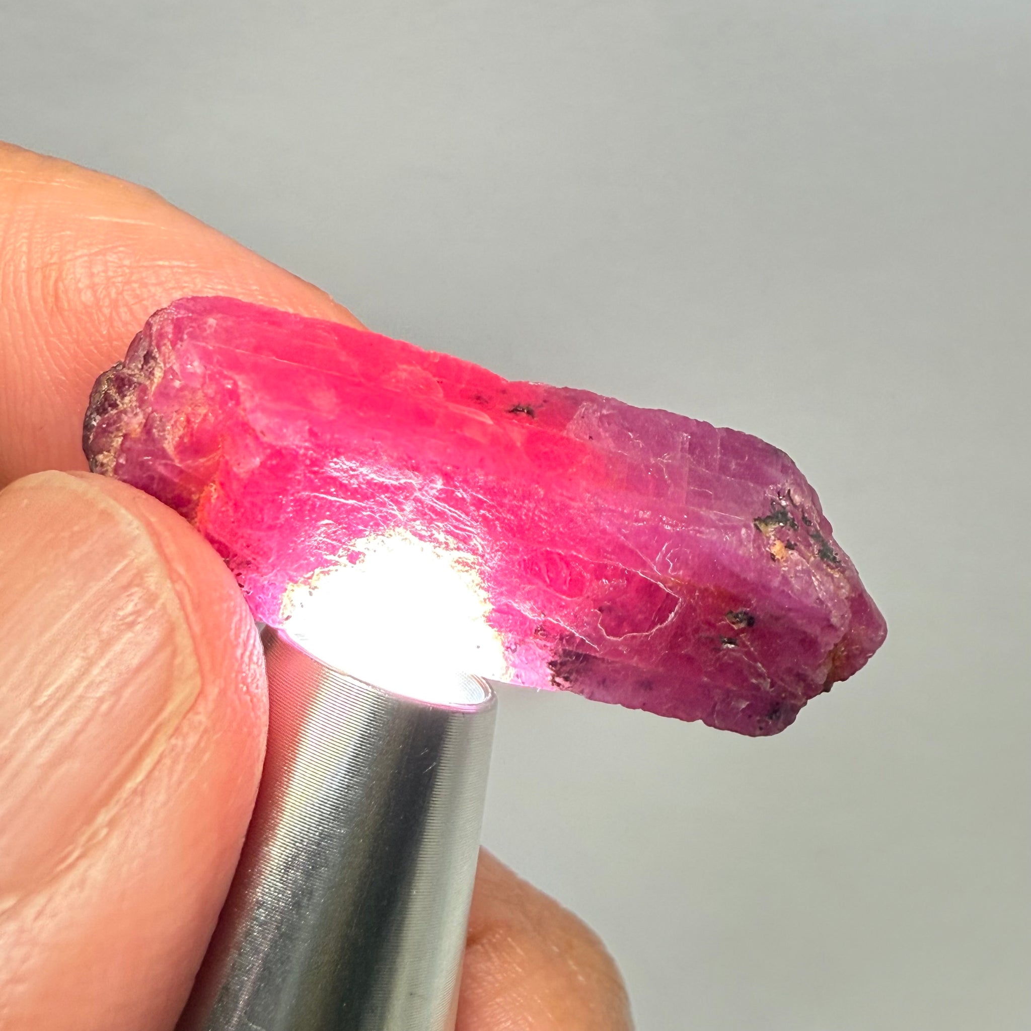 Ruby Crystal, Untreated Unheated, Tanzania, cleavage plane, formed like this, a dab of oil will remove the white dryness on the skin, Translucent, 41.97ct
