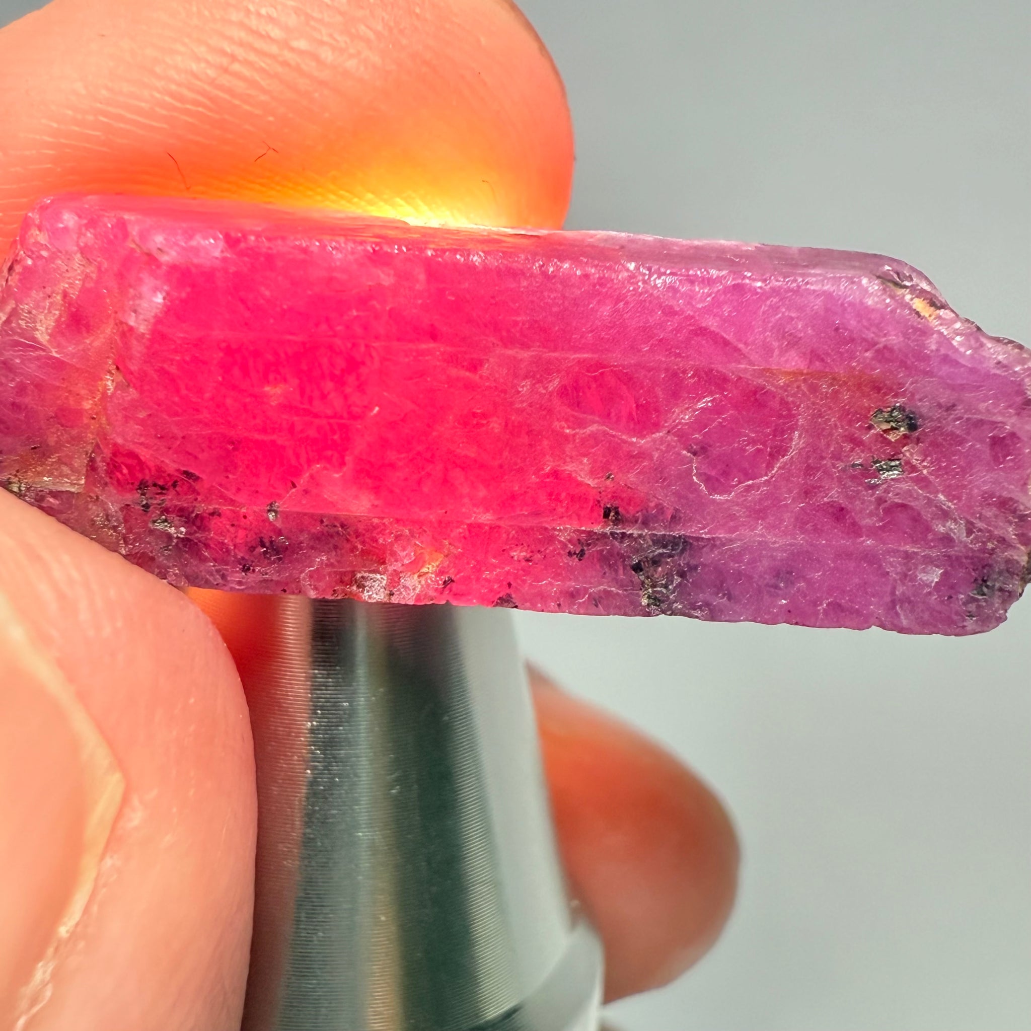Ruby Crystal, Untreated Unheated, Tanzania, cleavage plane, formed like this, a dab of oil will remove the white dryness on the skin, Translucent, 41.97ct