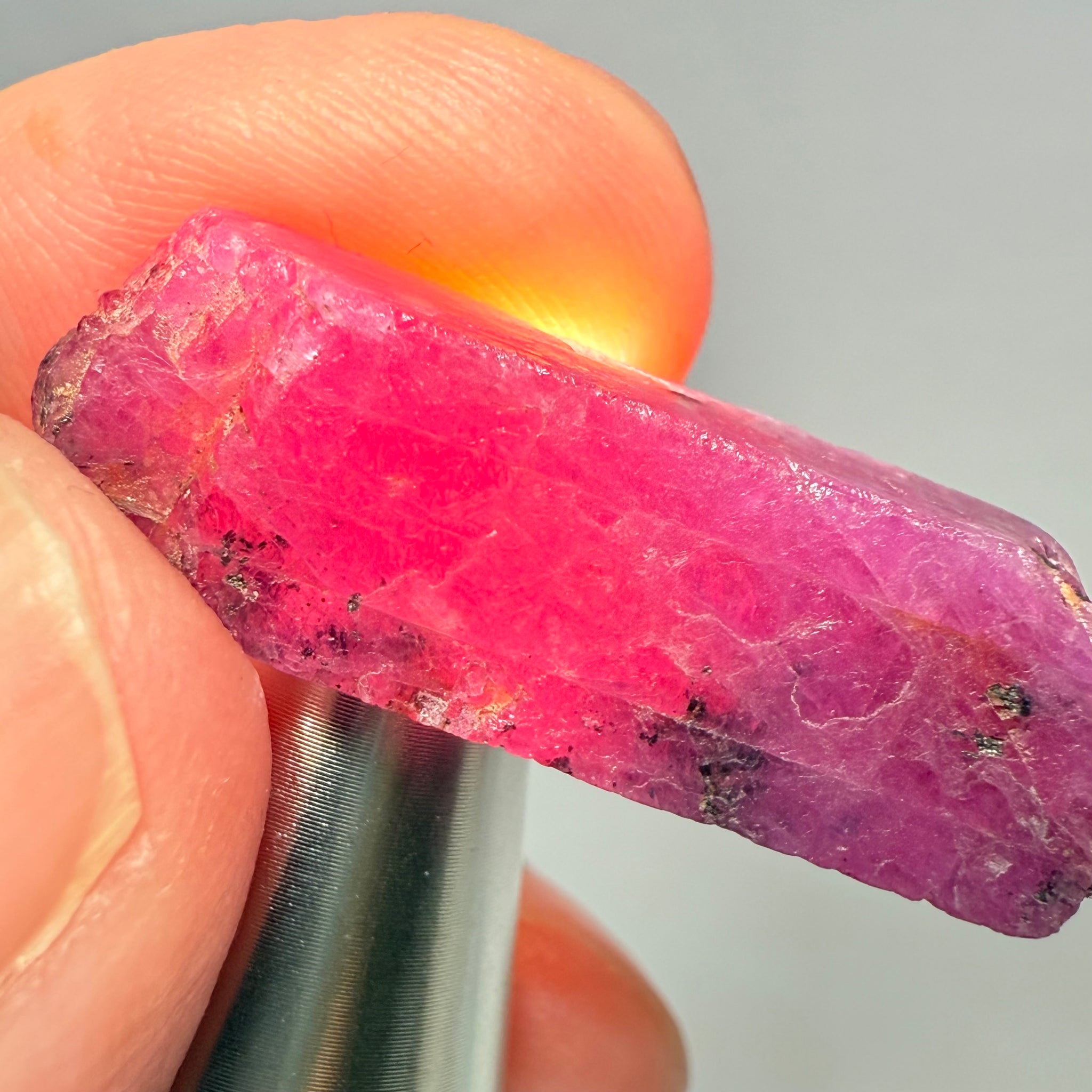 Ruby Crystal, Untreated Unheated, Tanzania, cleavage plane, formed like this, a dab of oil will remove the white dryness on the skin, Translucent, 41.97ct