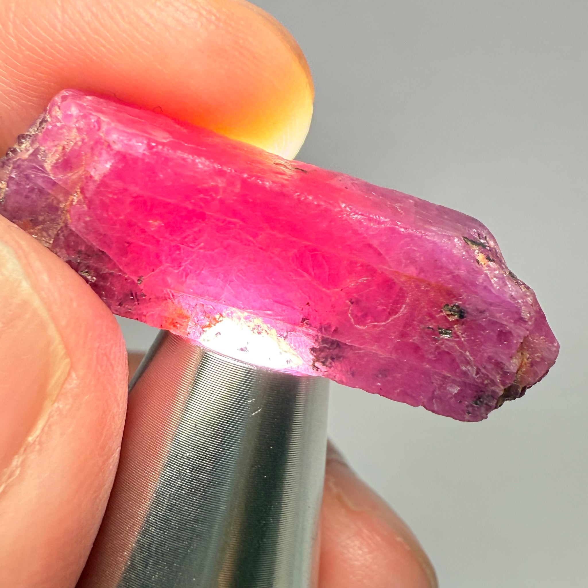 Ruby Crystal, Untreated Unheated, Tanzania, cleavage plane, formed like this, a dab of oil will remove the white dryness on the skin, Translucent, 41.97ct