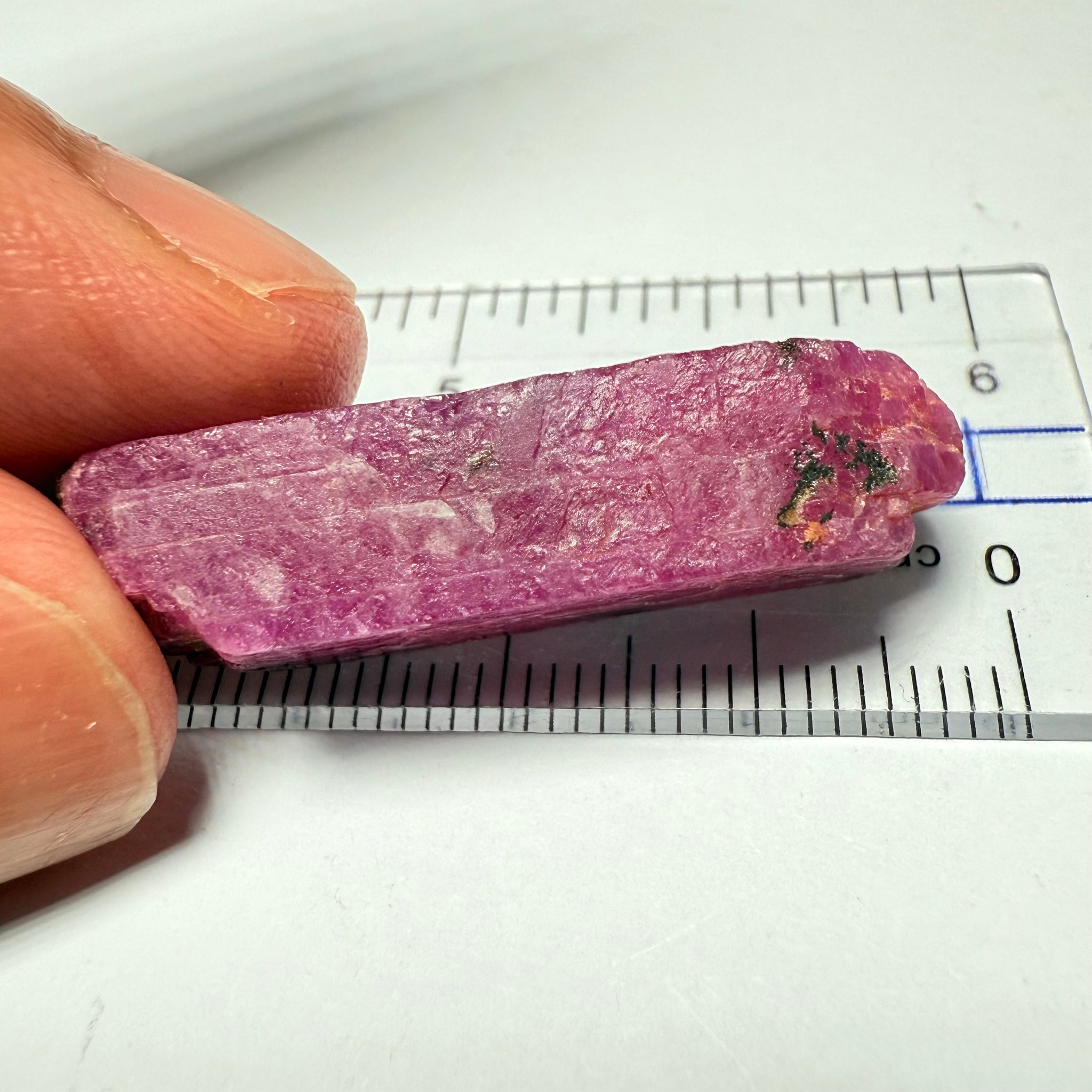 Ruby Crystal, Untreated Unheated, Tanzania, cleavage plane, formed like this, a dab of oil will remove the white dryness on the skin, Translucent, 41.97ct