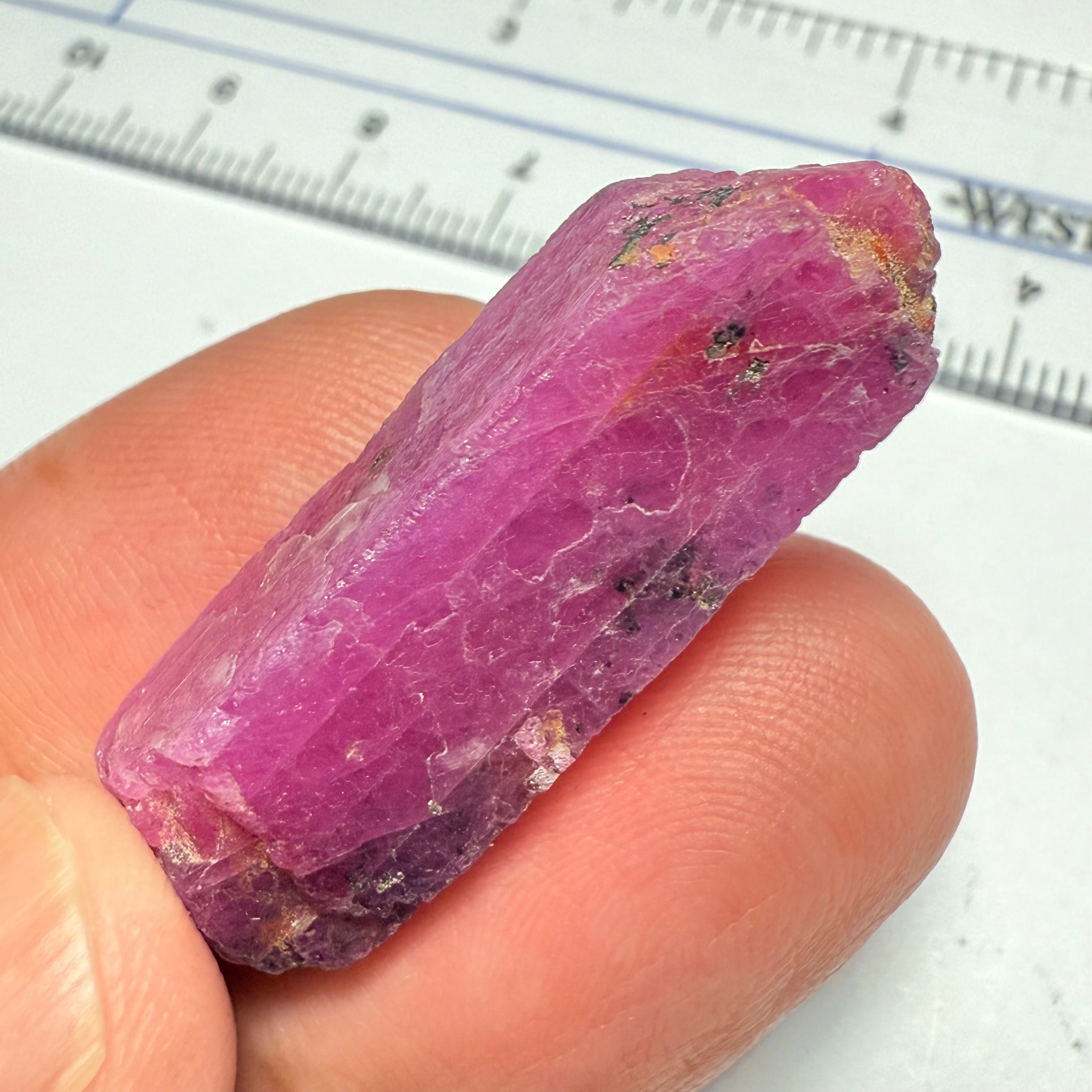 Ruby Crystal, Untreated Unheated, Tanzania, cleavage plane, formed like this, a dab of oil will remove the white dryness on the skin, Translucent, 41.97ct