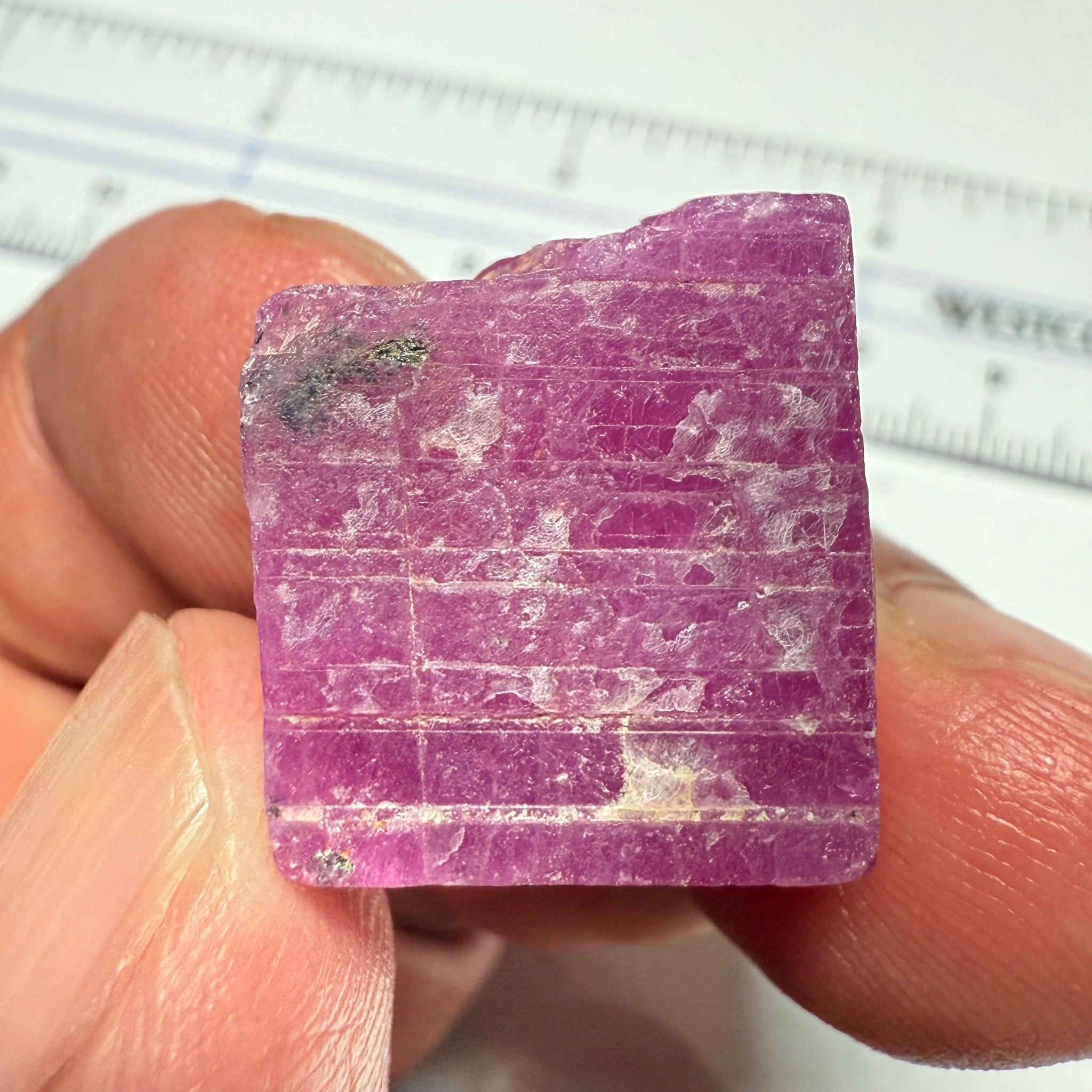 Ruby Crystal, Untreated Unheated, Tanzania, cleavage plane, formed like this, a dab of oil will remove the white dryness on the skin, Translucent, 40.19ct
