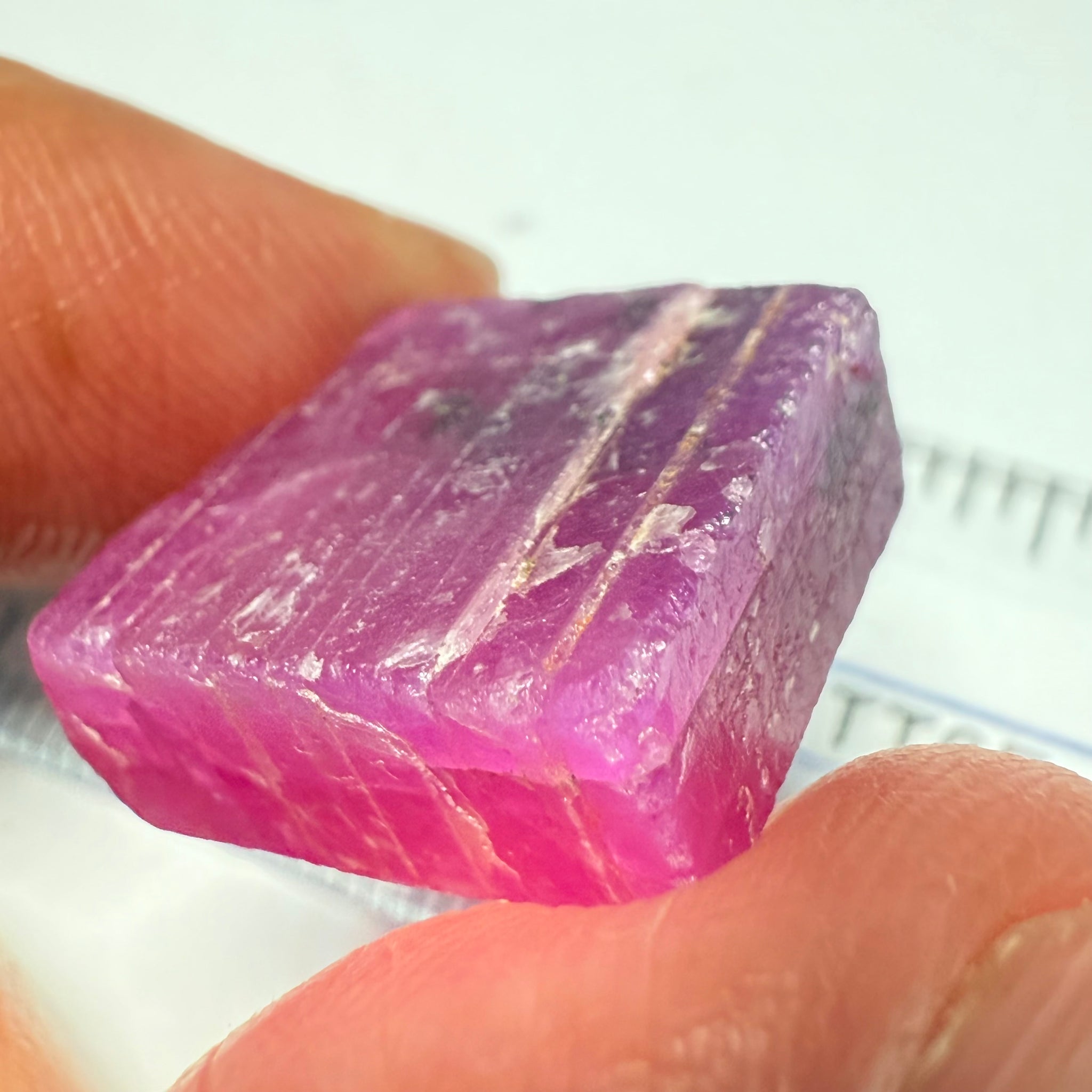 Ruby Crystal, Untreated Unheated, Tanzania, cleavage plane, formed like this, a dab of oil will remove the white dryness on the skin, Translucent, 40.19ct